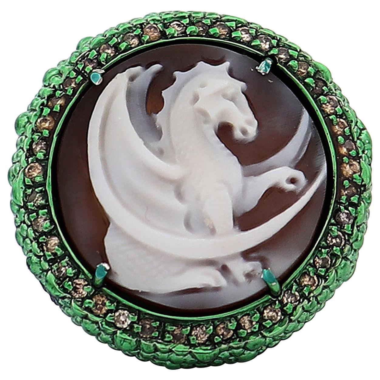 Amedeo "Dragon" Cameo Ring with Brown Diamonds For Sale