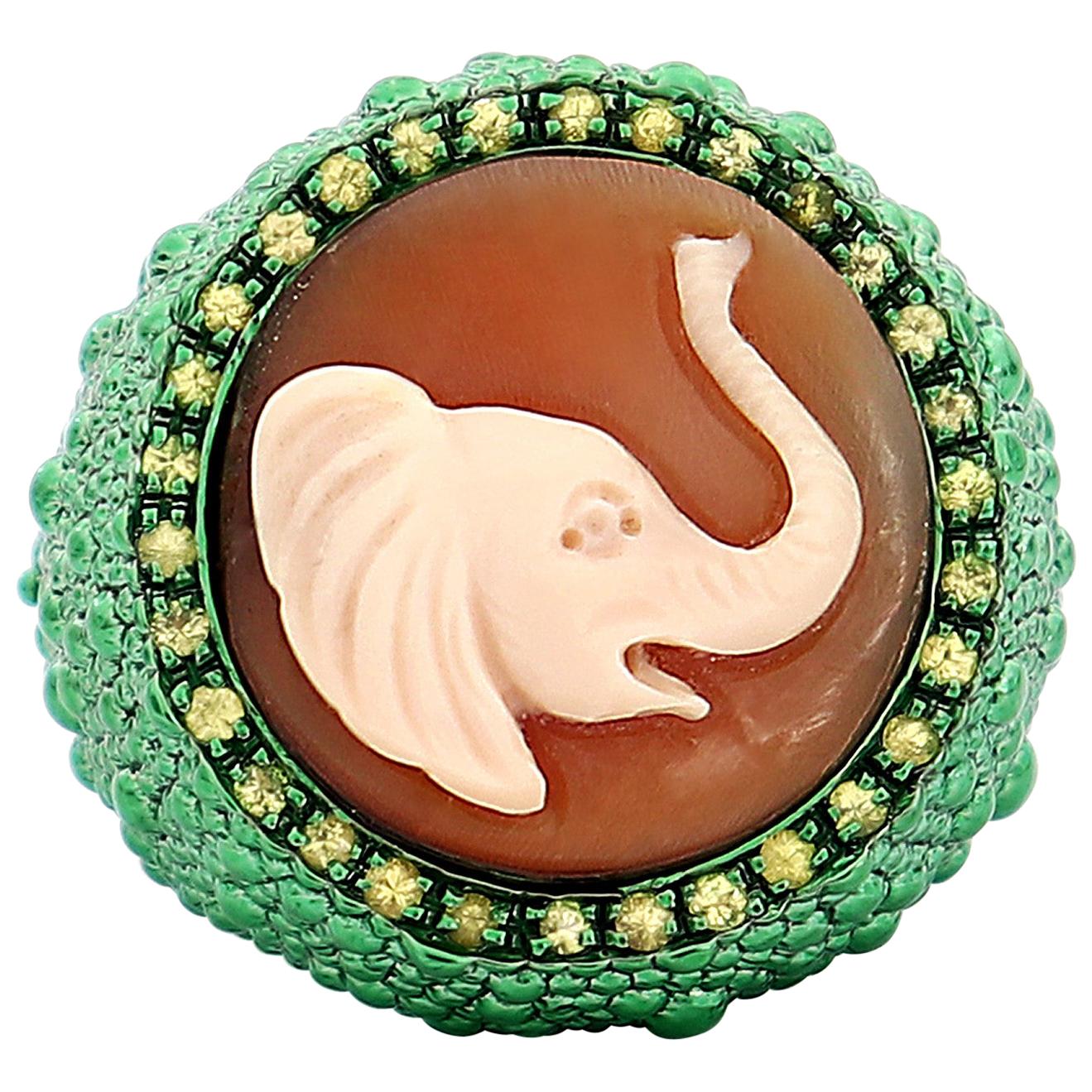 Amedeo "Elephant" Cameo Ring with Yellow Sapphires