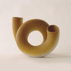 Vaso di fiori in ceramica spruzzata gialla di Amedeo Fiorese, Italia, anni '70