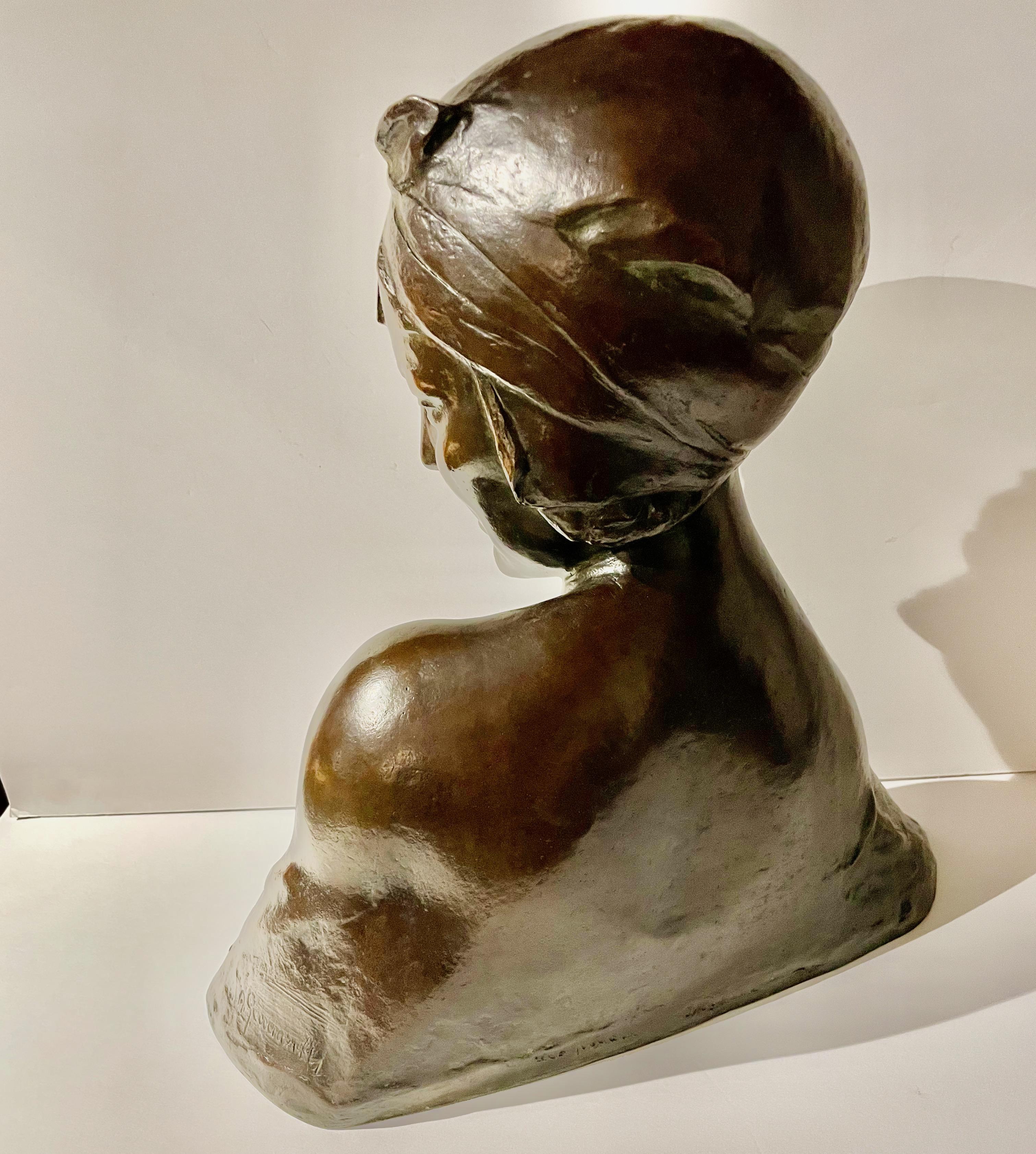 French Amedeo Gennarelli Bronze Bust Art Deco Woman For Sale