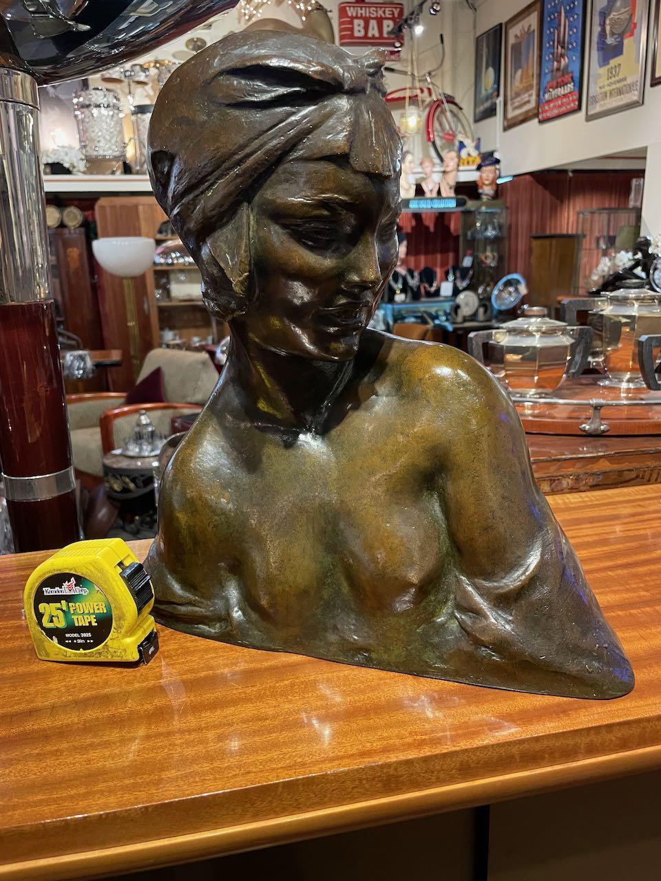 Amedeo Gennarelli Bronze Bust Art Deco Woman In Good Condition For Sale In Oakland, CA