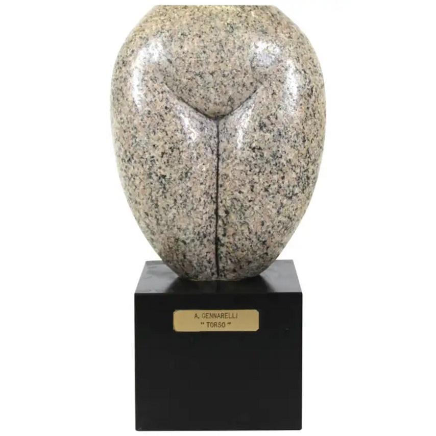 Amedeo Gennarelli
Torso
Carved Granite
Art Deco
Circa 1940

DIMENSIONS
Height: 15.5 inches (39.37 cm)
Width: 8 inches (20.32 cm)
Depth: 6 inches (15.24 cm)

ABOUT
This expressive hand-carved and highly polished grey-and-pink granite sculpture is