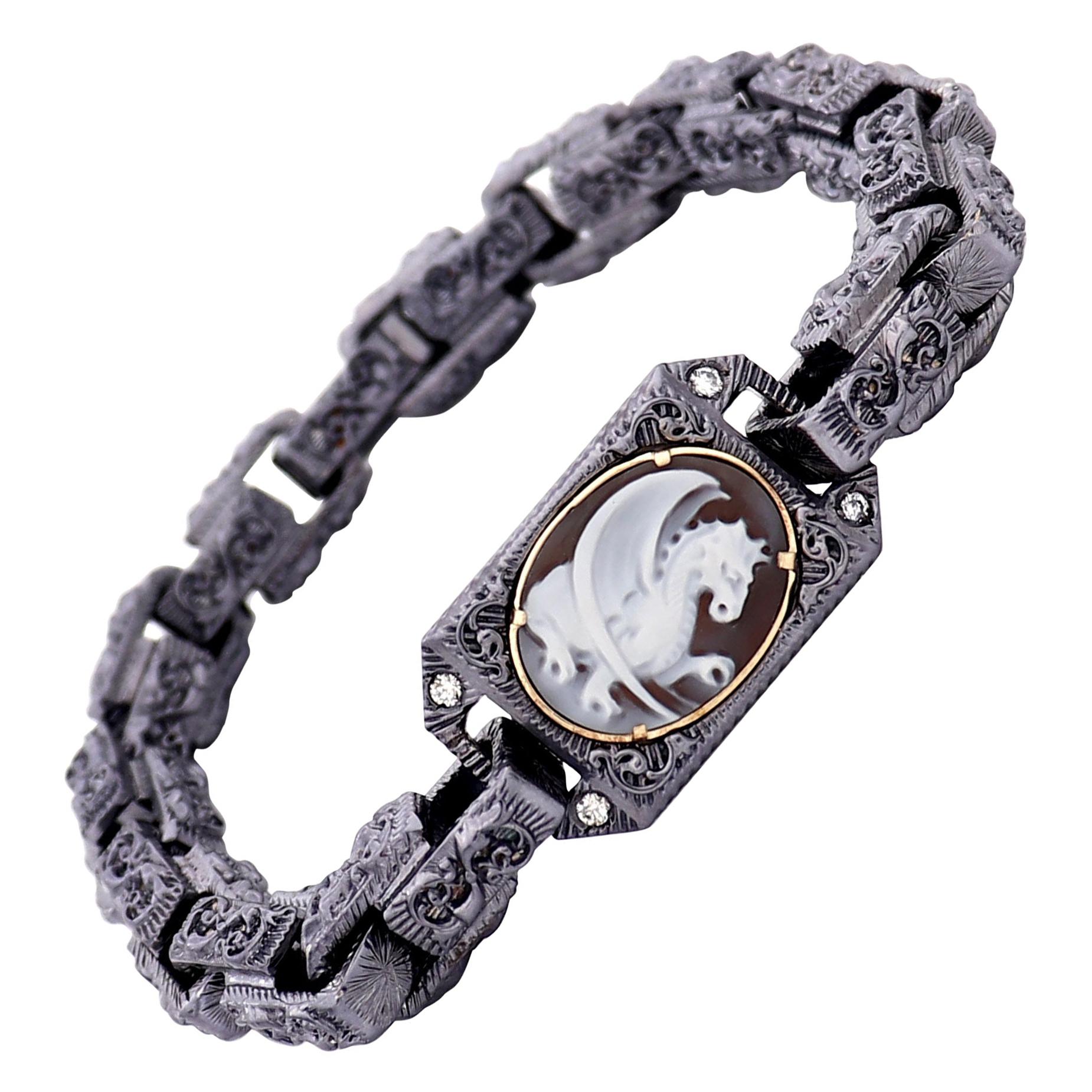 Amedeo "Leviathan" Cameo Bracelet with White Diamonds For Sale