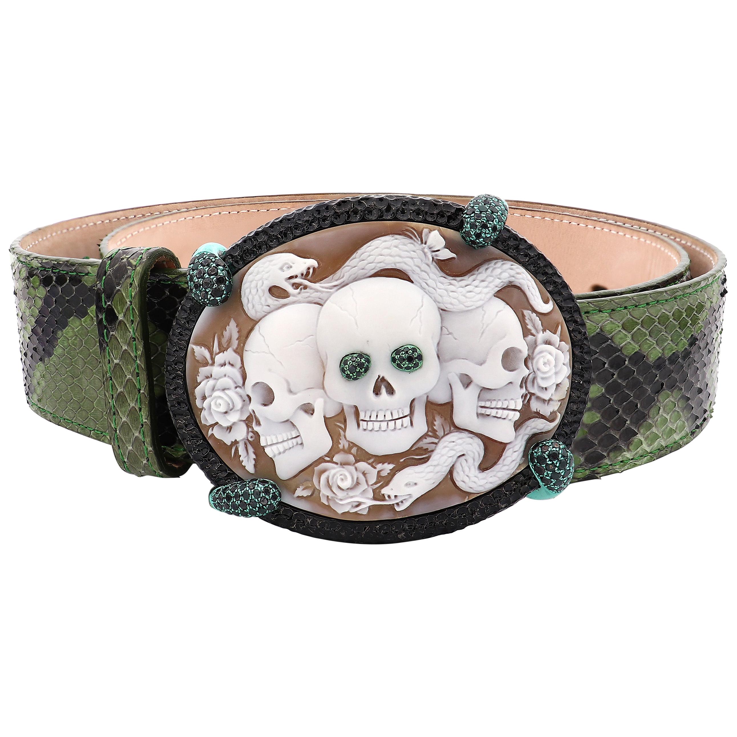 Amedeo "Memento Mori" Cameo Buckle Belt with Python Leather For Sale