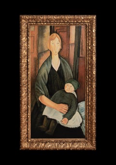 Femme assise avec son enfant (maternité), début du 20e siècle