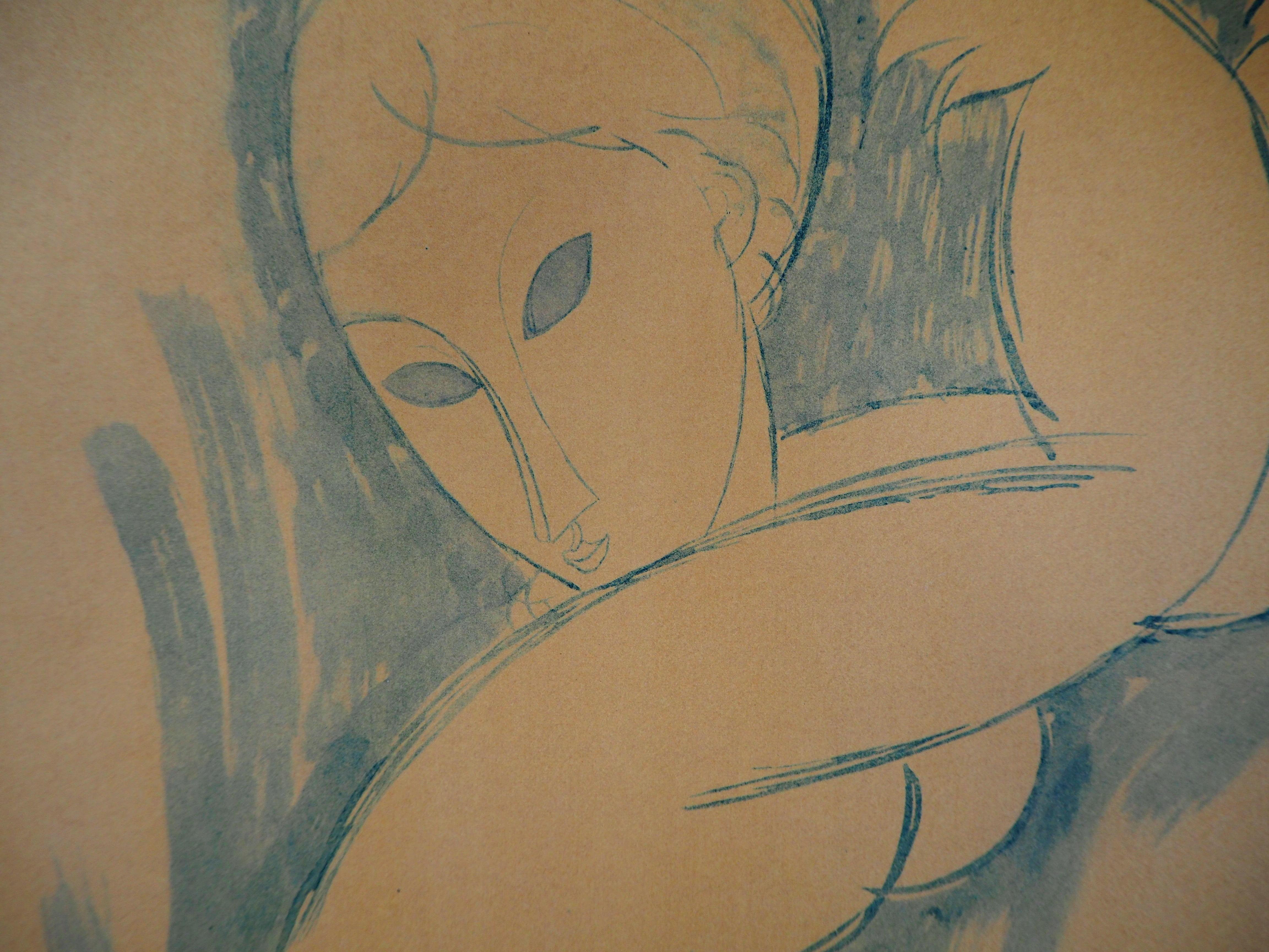Blue Caryatid - Lithograph signed in the plate (Lede 1960) - Modern Print by Amedeo Modigliani