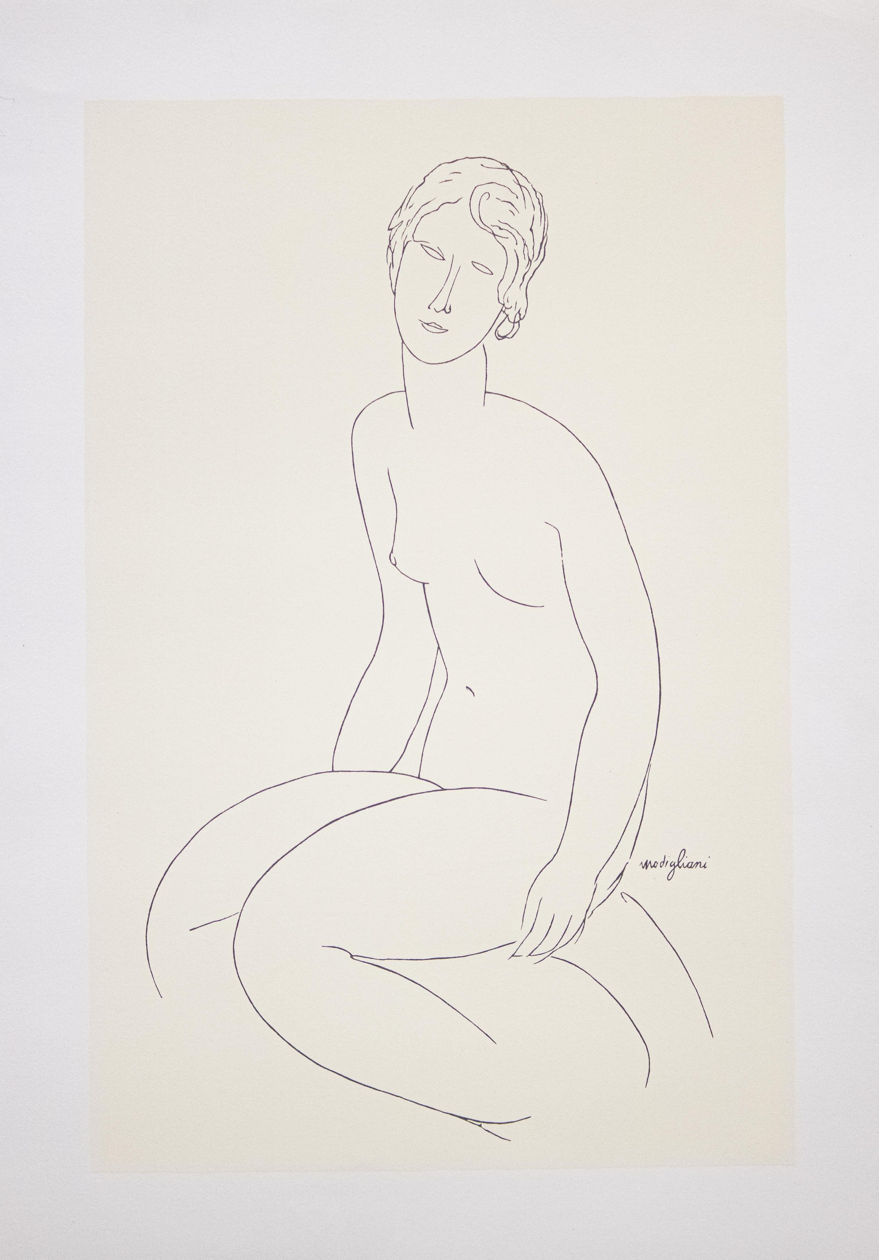 Amedeo Modigliani Nude Print - "Seated Nude Woman, 1916-1917" Silkscreen Print. Printed In Italy.