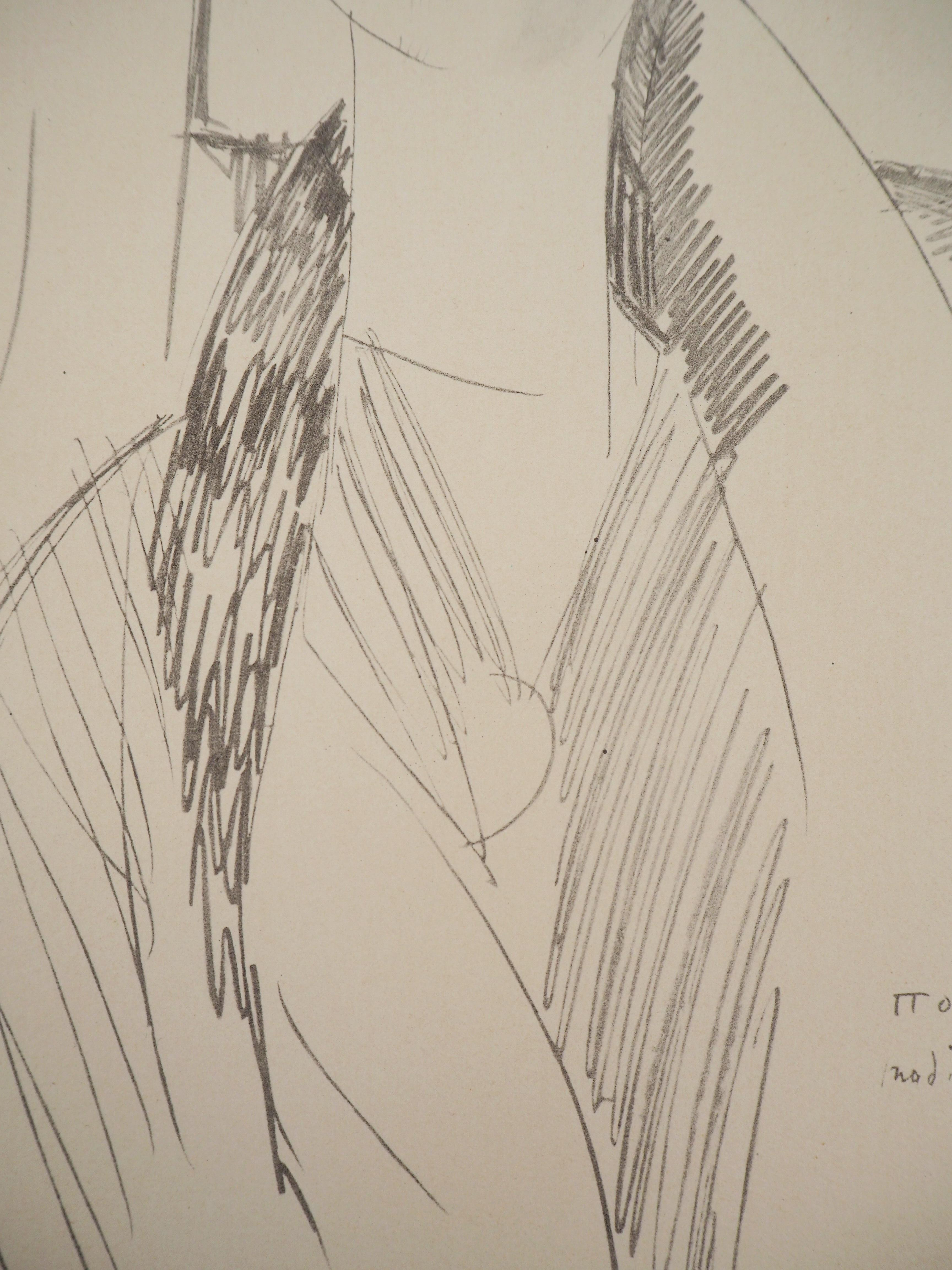 The Poet, Young Woman - Lithographie in der Platte signiert (Leda 1960) (Beige), Portrait Print, von Amedeo Modigliani