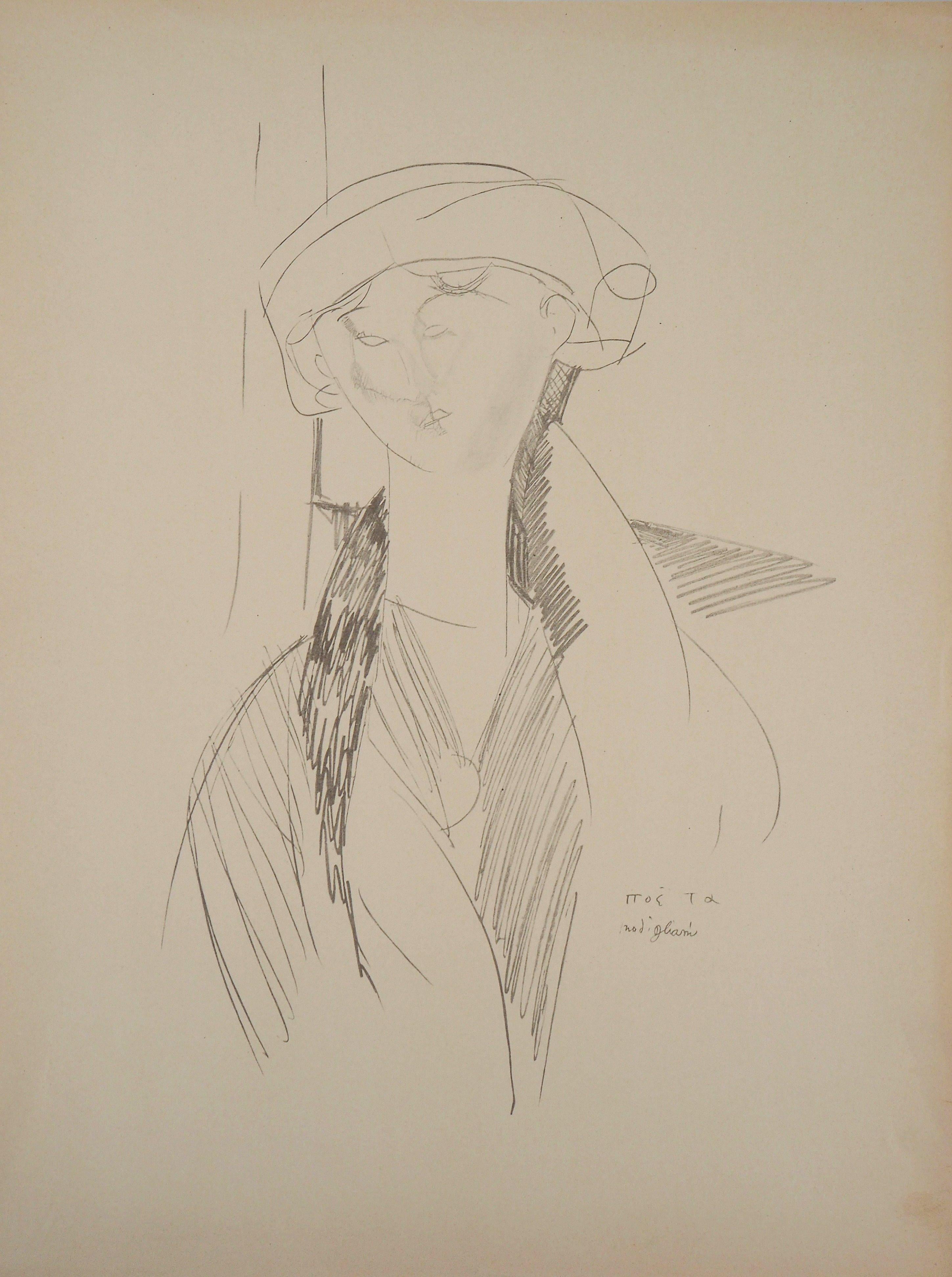 Amedeo Modigliani Portrait Print - The Poet, Young Woman - Lithograph signed in the plate (Leda 1960)