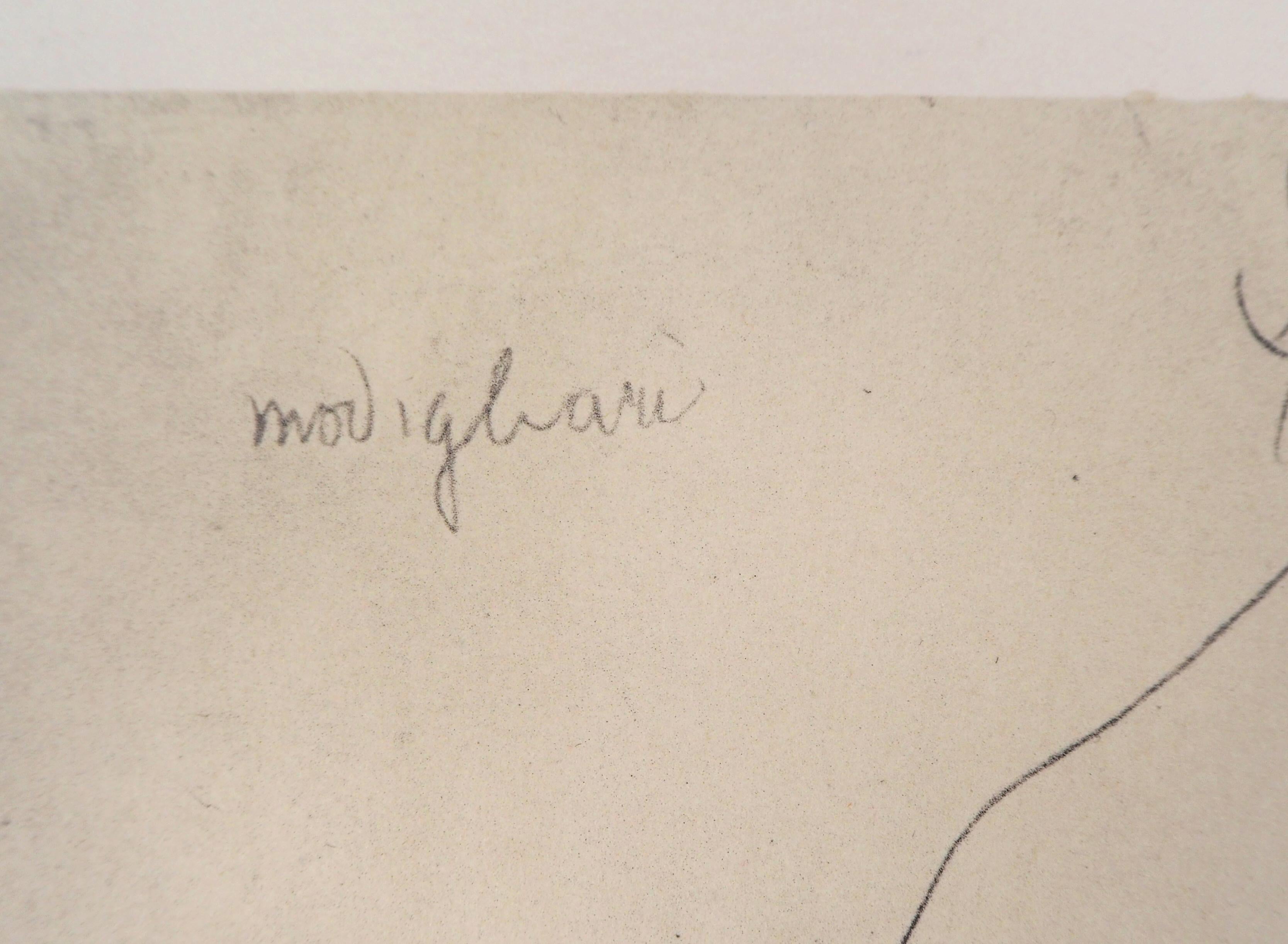 Vlaminck fumant une pipe - Lithographie signée dans l'assiette - Print de Amedeo Modigliani