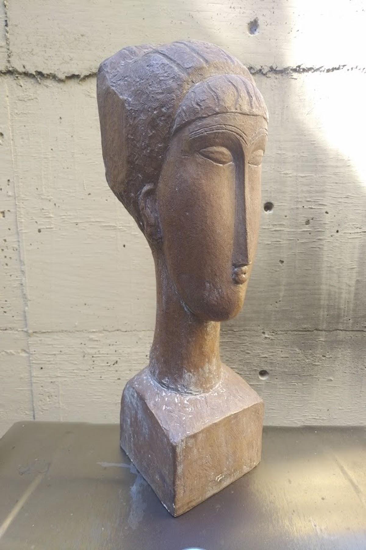 Figurative Sculpture Amedeo Modigliani - Sculpture Tete de Femme, édition limitée, Austin Productions 1961, d'après Modigliani
