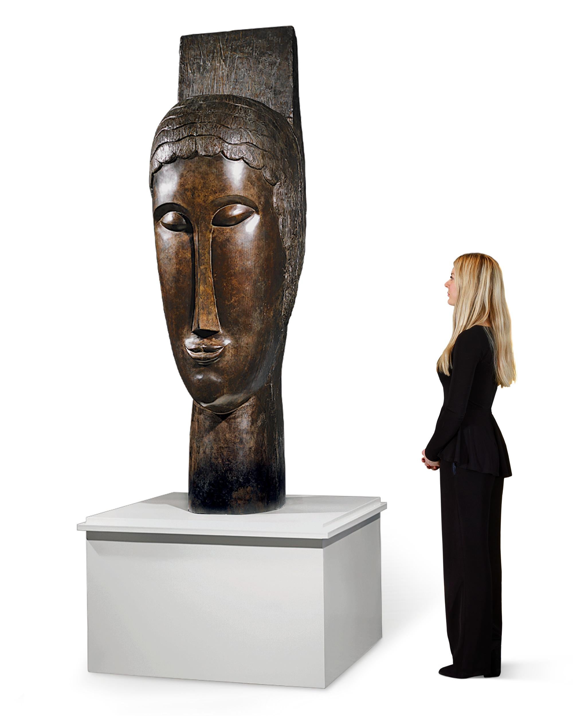 Amedeo Modigliani
1884-1920  Italienisch

Tête de cariatide
Kopf der Karyatide

Signiert "Modigliani" und nummeriert "1/8" (am Sockel)
Bronze

Die figuralen Werke des ikonischen Modernisten Amedeo Modigliani sind für ihren sofort erkennbaren Stil