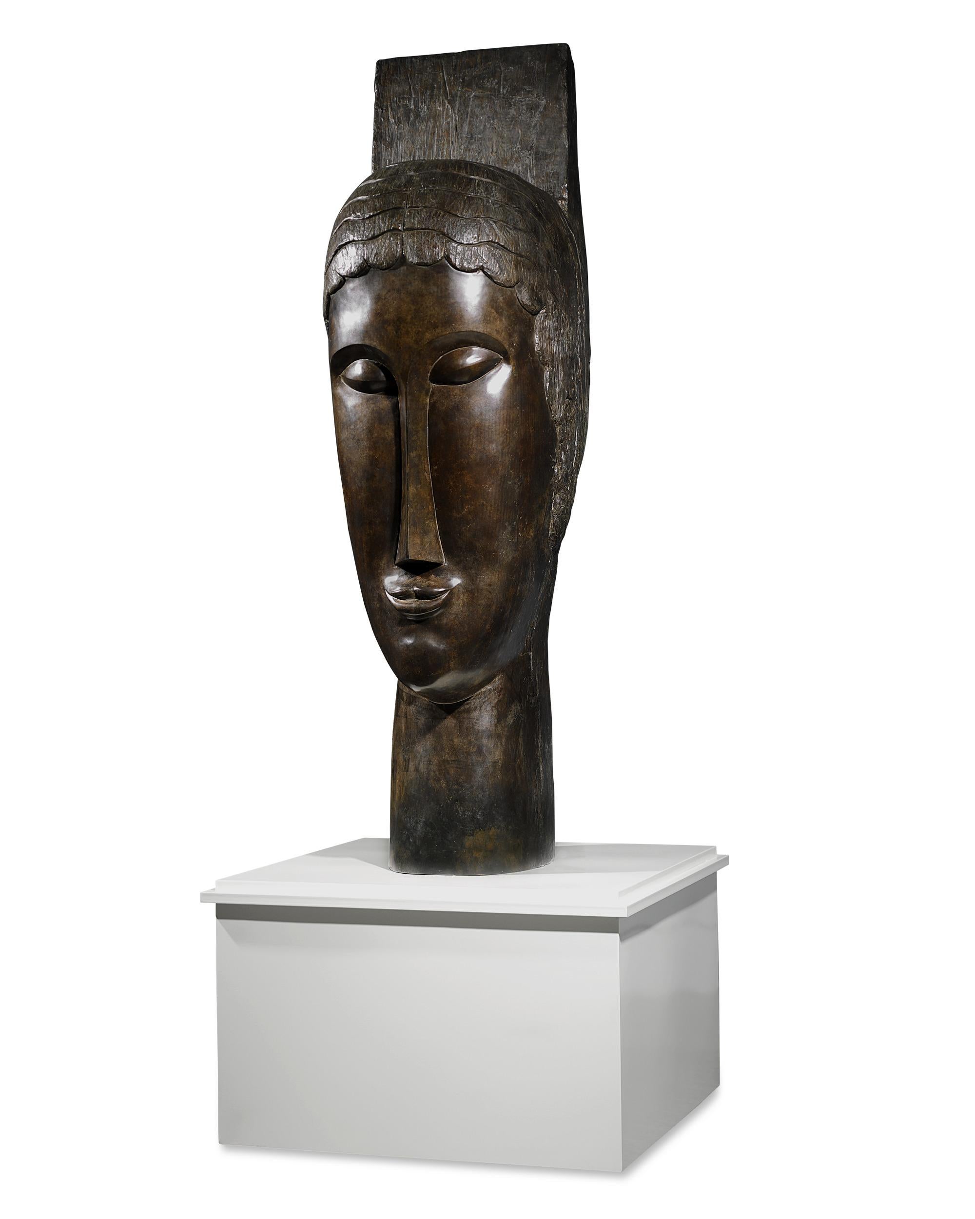 Tête de cariatide Head of Caryatid - Gold Figurative Sculpture by Amedeo Modigliani