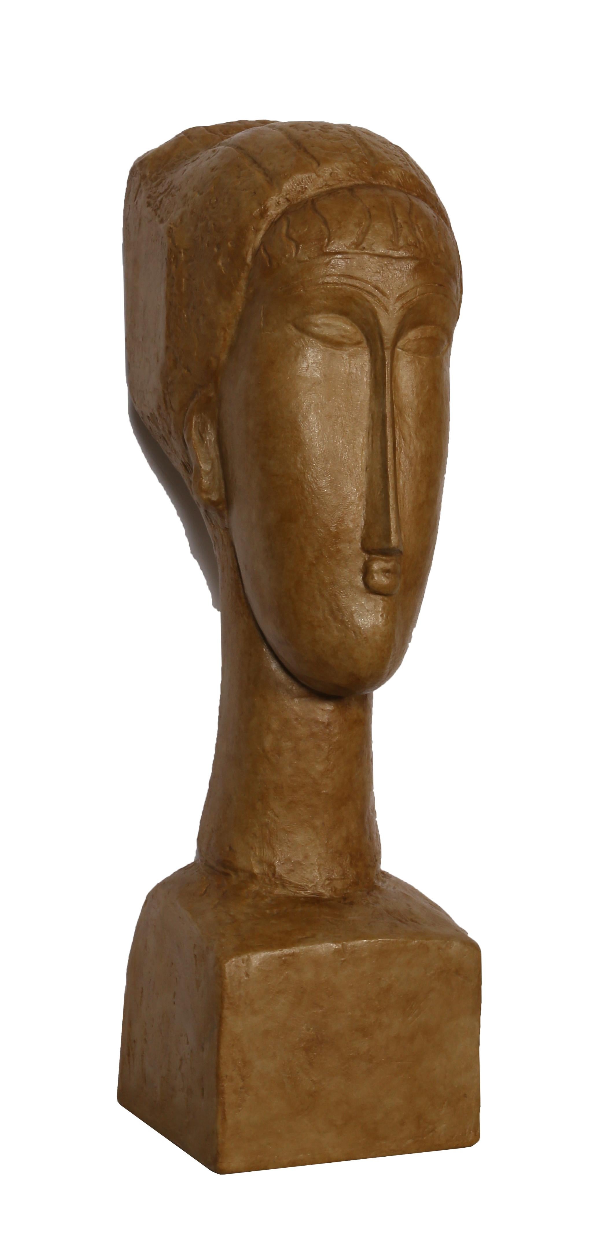 Tête de Femme, after Modigliani - Brown Figurative Sculpture by Amedeo Modigliani