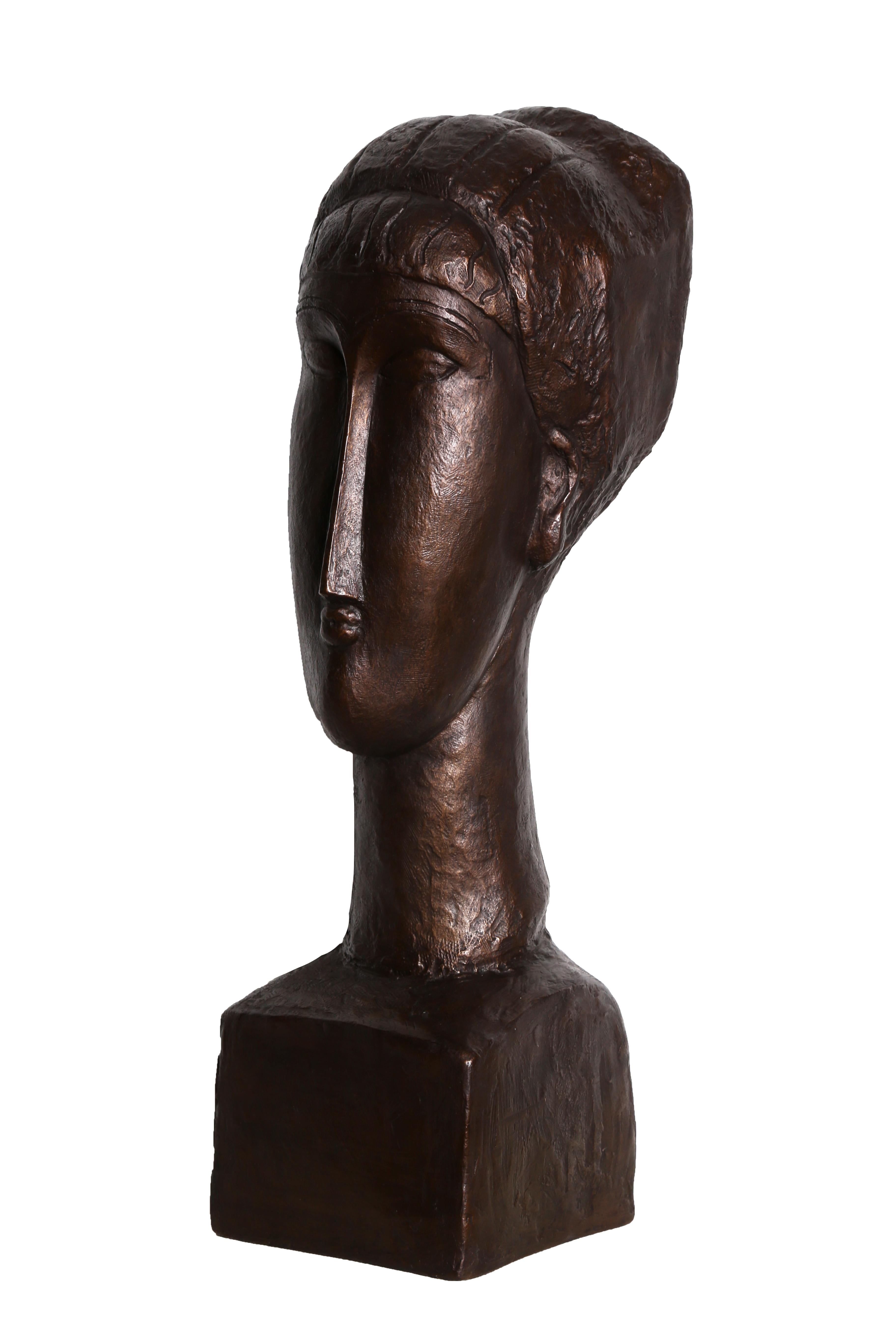 Tete de Femme after Modigliani, produced by Austin Productions in 1961. Austin Productions started in Brooklyn in 1952 and began manufacturing reproductions of classic sculptures by popular artists. Known for their high-quality pieces that are