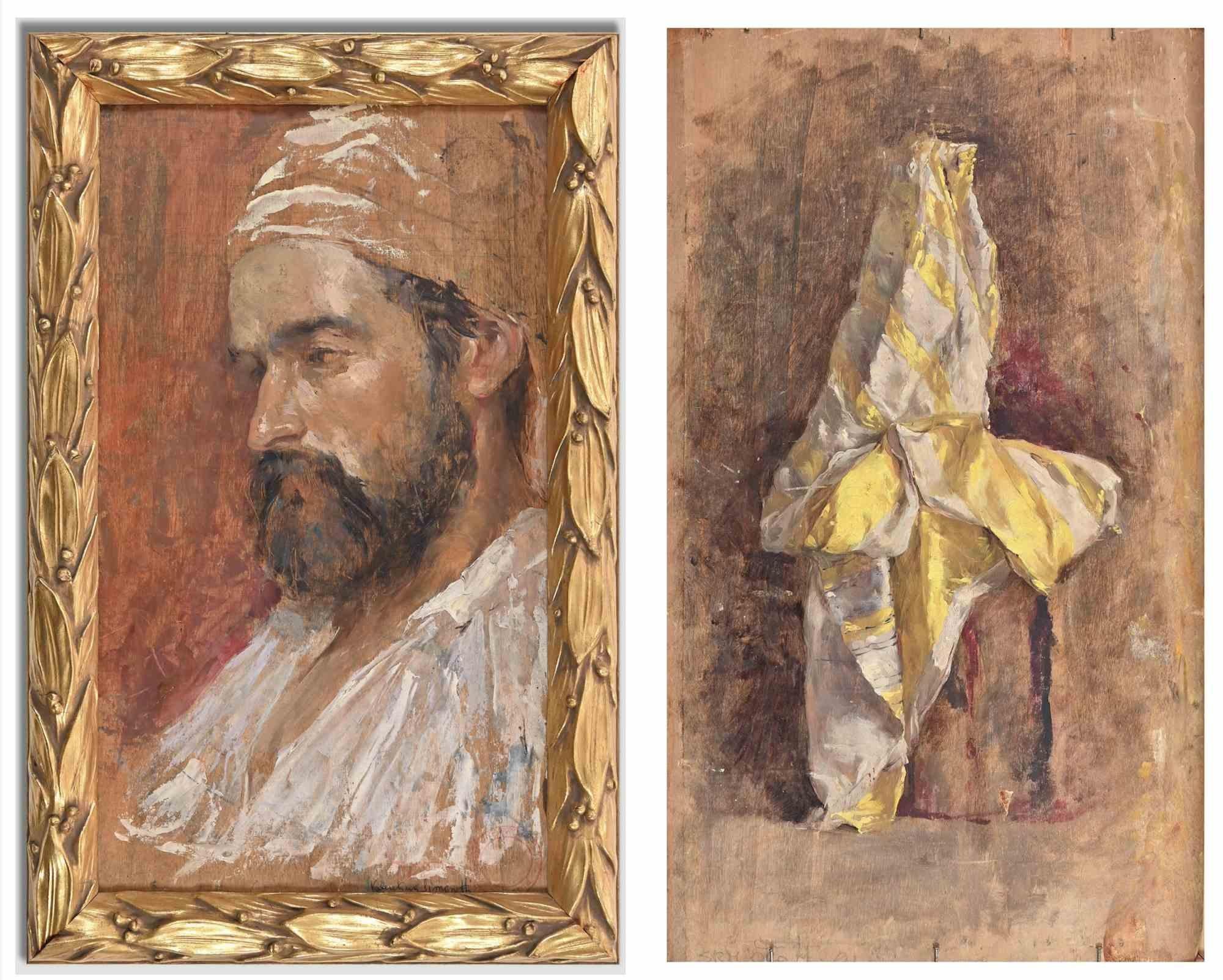 Portrait Painting Amedeo Momo Simonetti - Deux sujets orientalistes - Huile sur panneau par A. Momo Simonetti - Début du XXe siècle