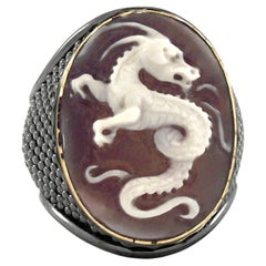 Amedeo "Mystic Dragon" Cameo Ring In 18k Gold & Silver