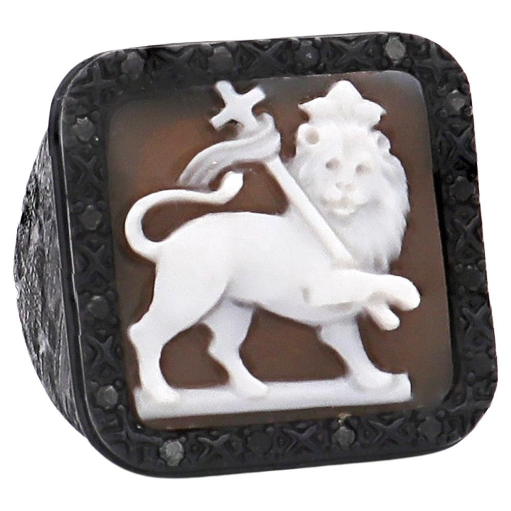 Amedeo "Ode To Venice" Cameo Ring With Black Diamonds For Sale