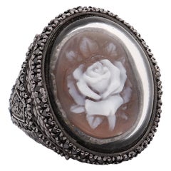 Amedeo "Rosa" Cameo Ring with Black Diamonds