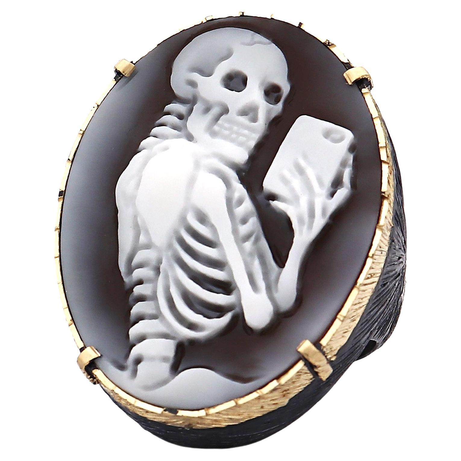 Amedeo "Selfie" Cameo Ring In Silver & 18k Gold For Sale