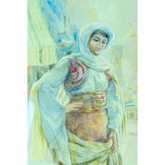 Amedeo Simonetti  Orientalist Watercolor Painting of A Merchant
