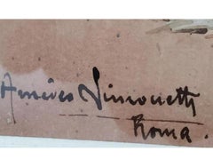 Watercolor of Orientalist Indoor Scene by Amedeo Simonetti