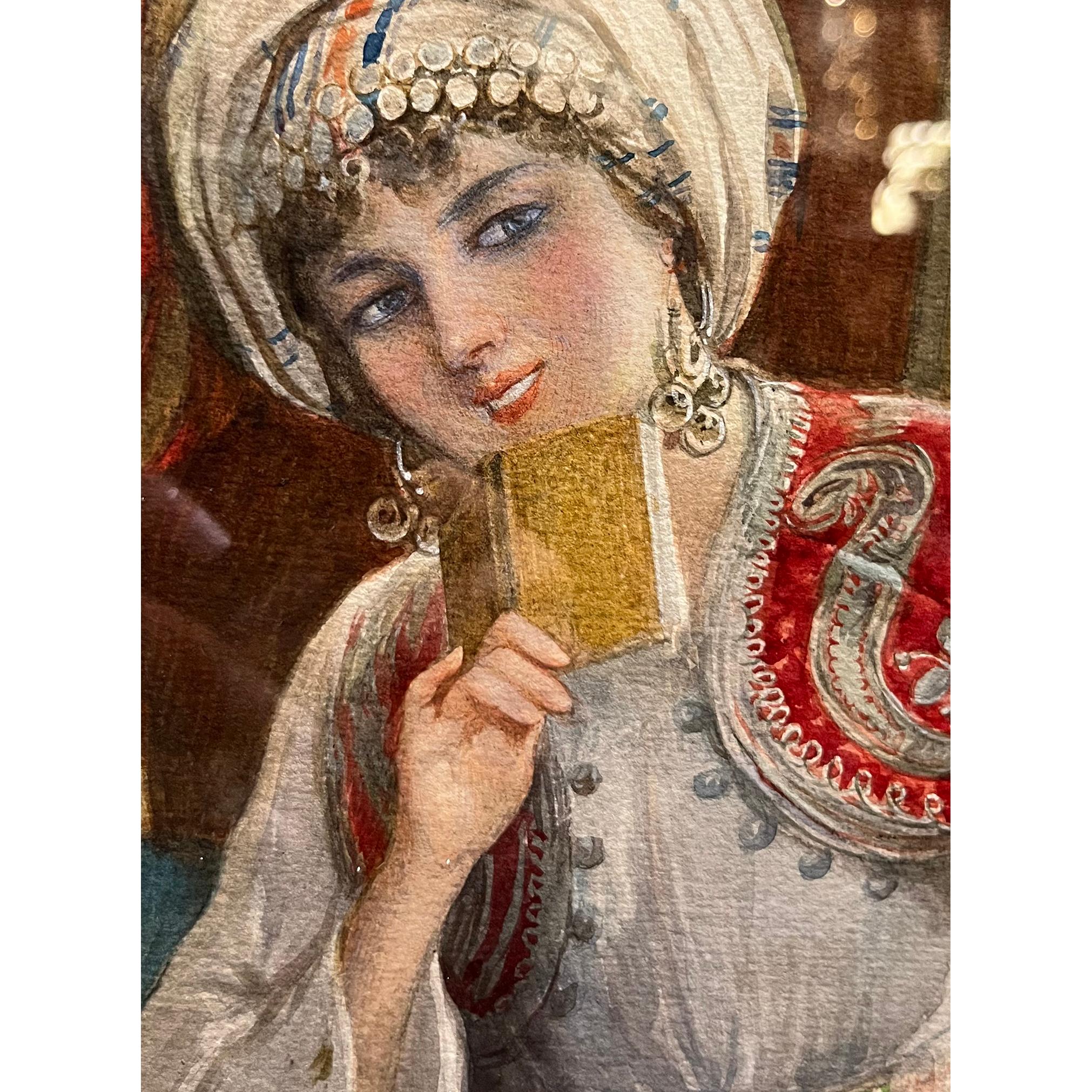 Aquarelle d'une scène d'intérieur orientaliste d'Amedeo Simonetti en vente 2