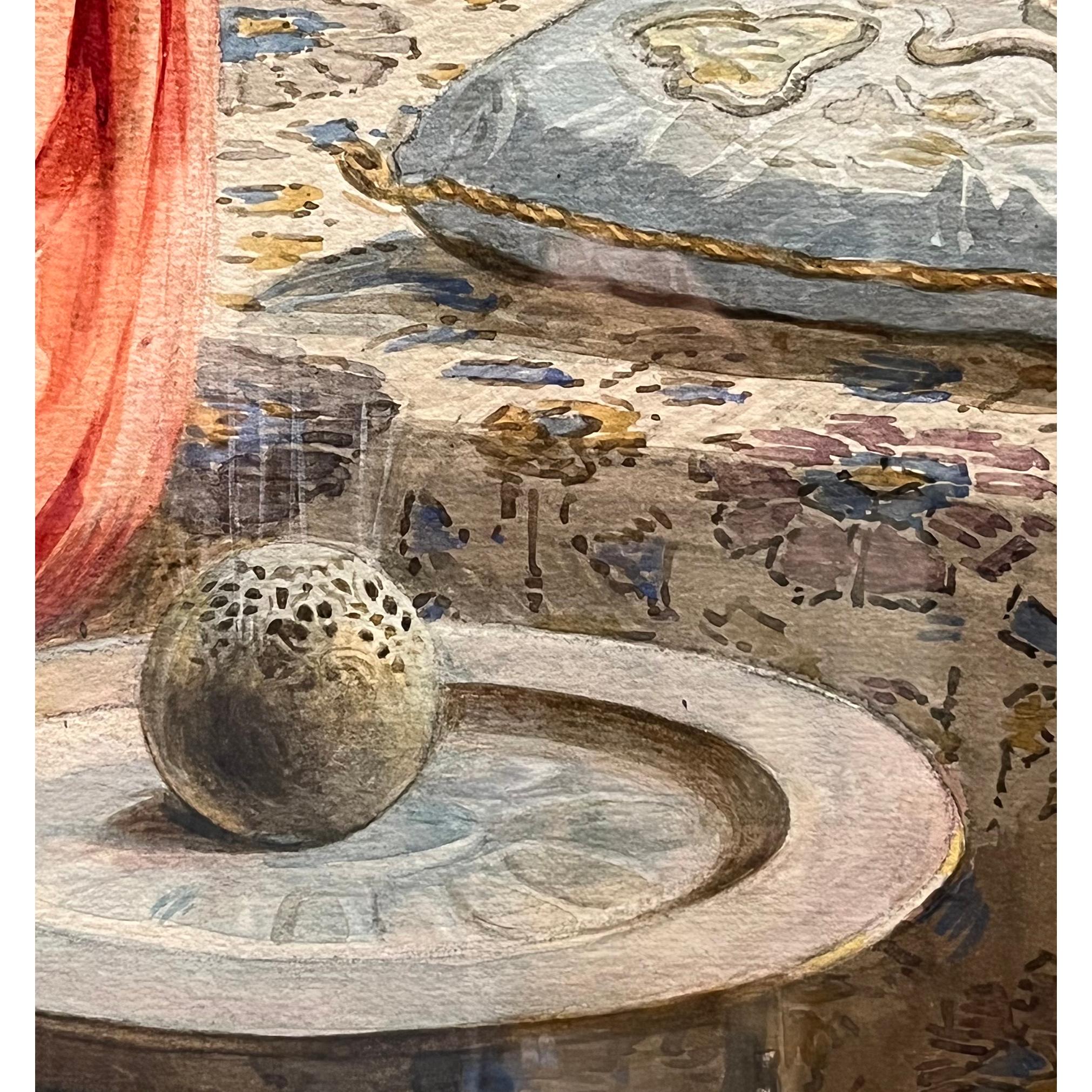 Watercolor of Orientalist Indoor Scene by Amedeo Simonetti For Sale 1