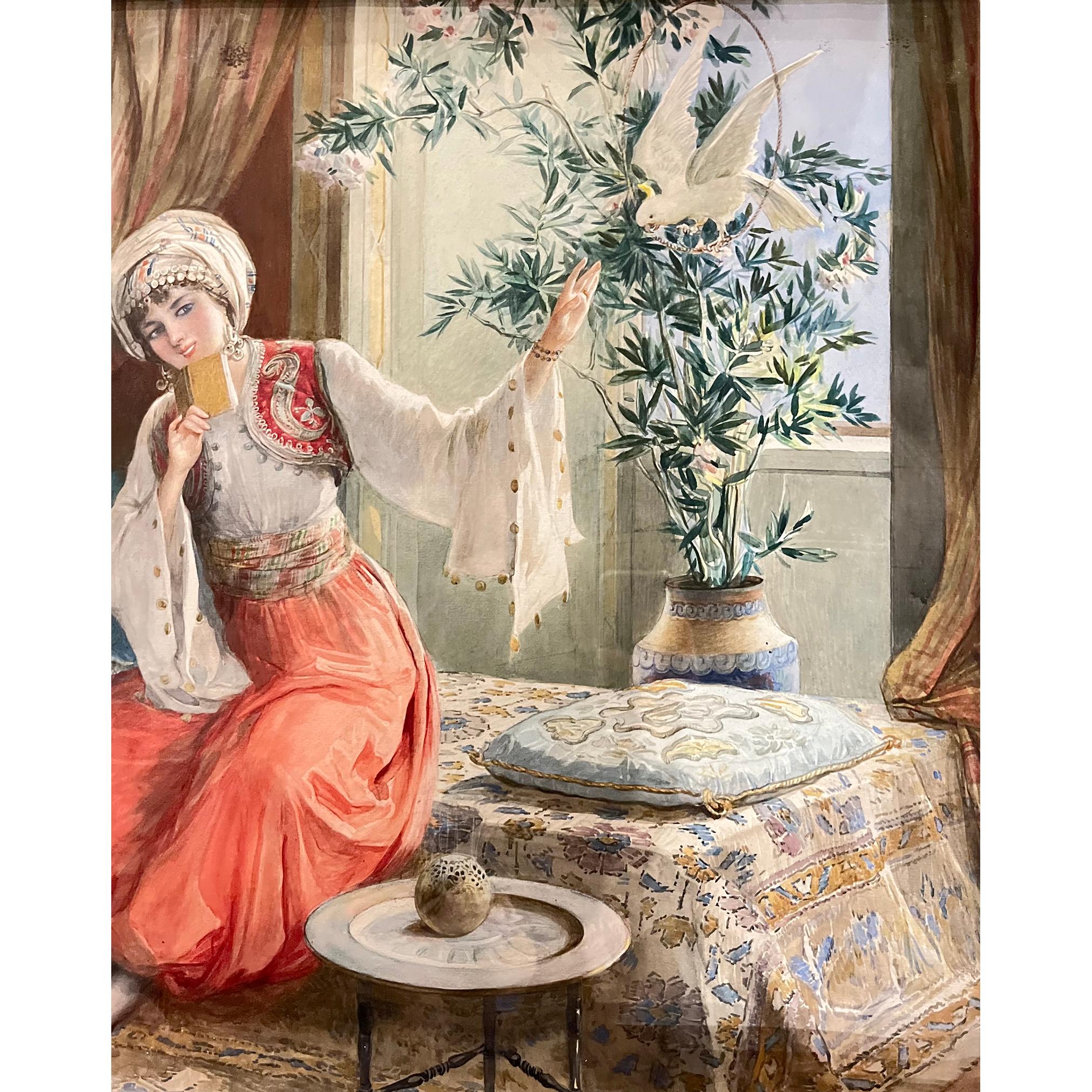 Watercolor of Orientalist Indoor Scene by Amedeo Simonetti For Sale 2