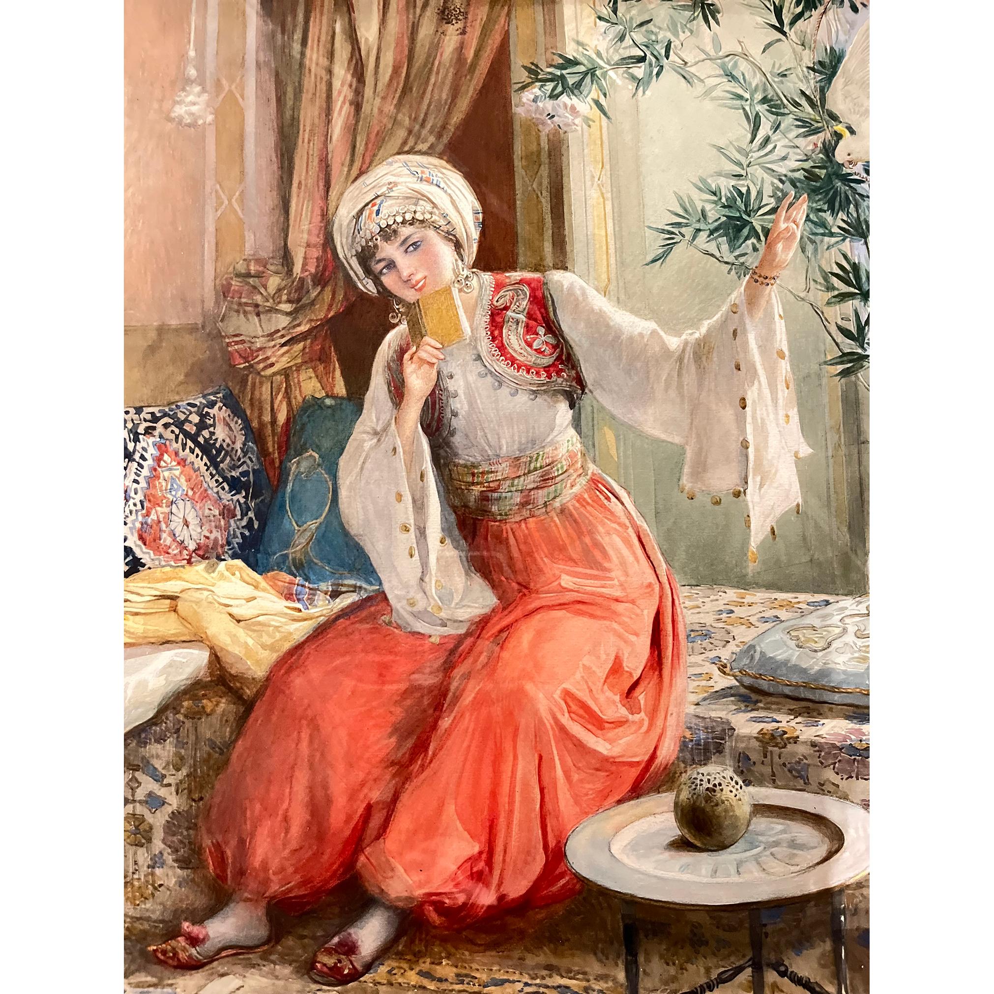 Watercolor of Orientalist Indoor Scene by Amedeo Simonetti For Sale 4