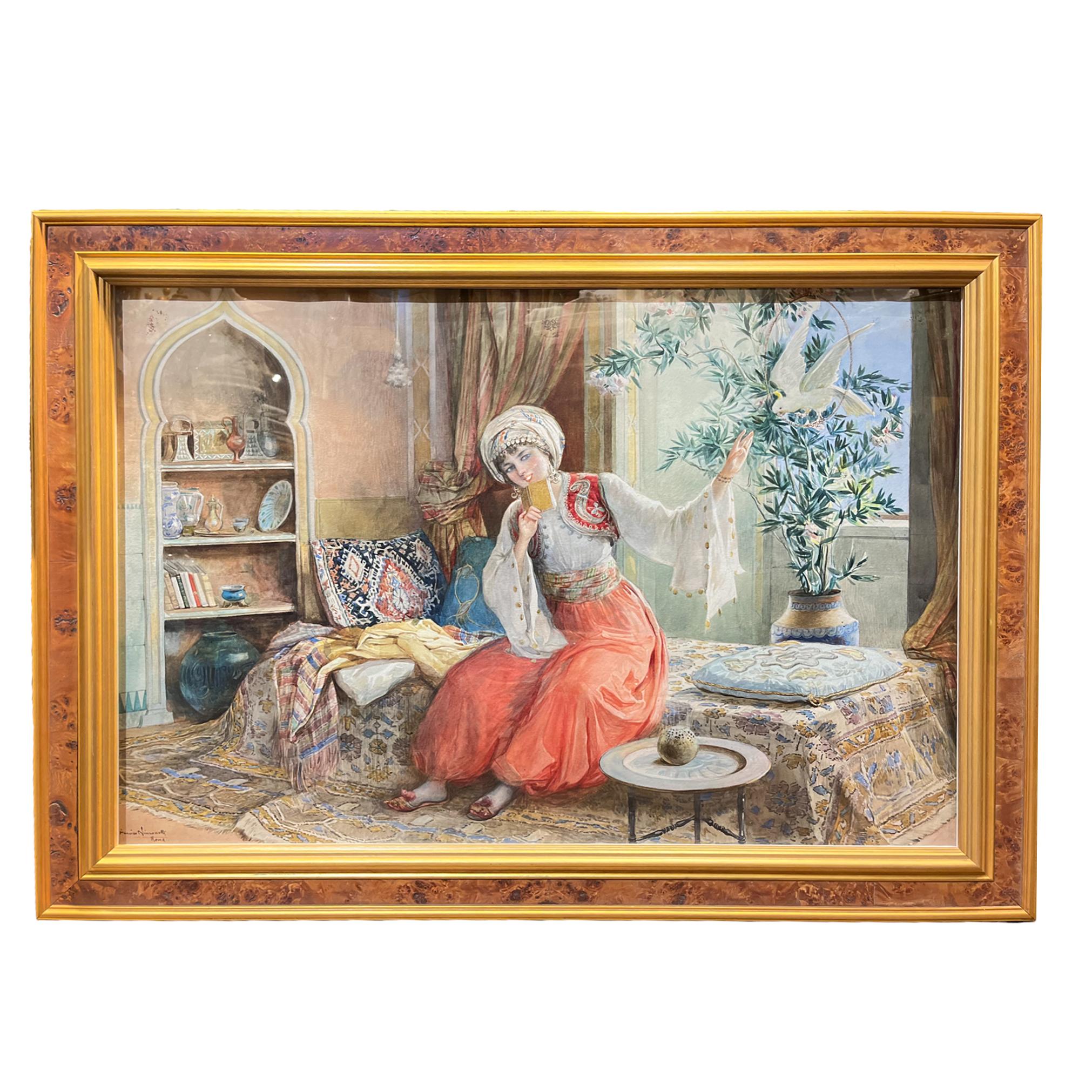 Aquarell der orientalischen Innenszene von Amedeo Simonetti
