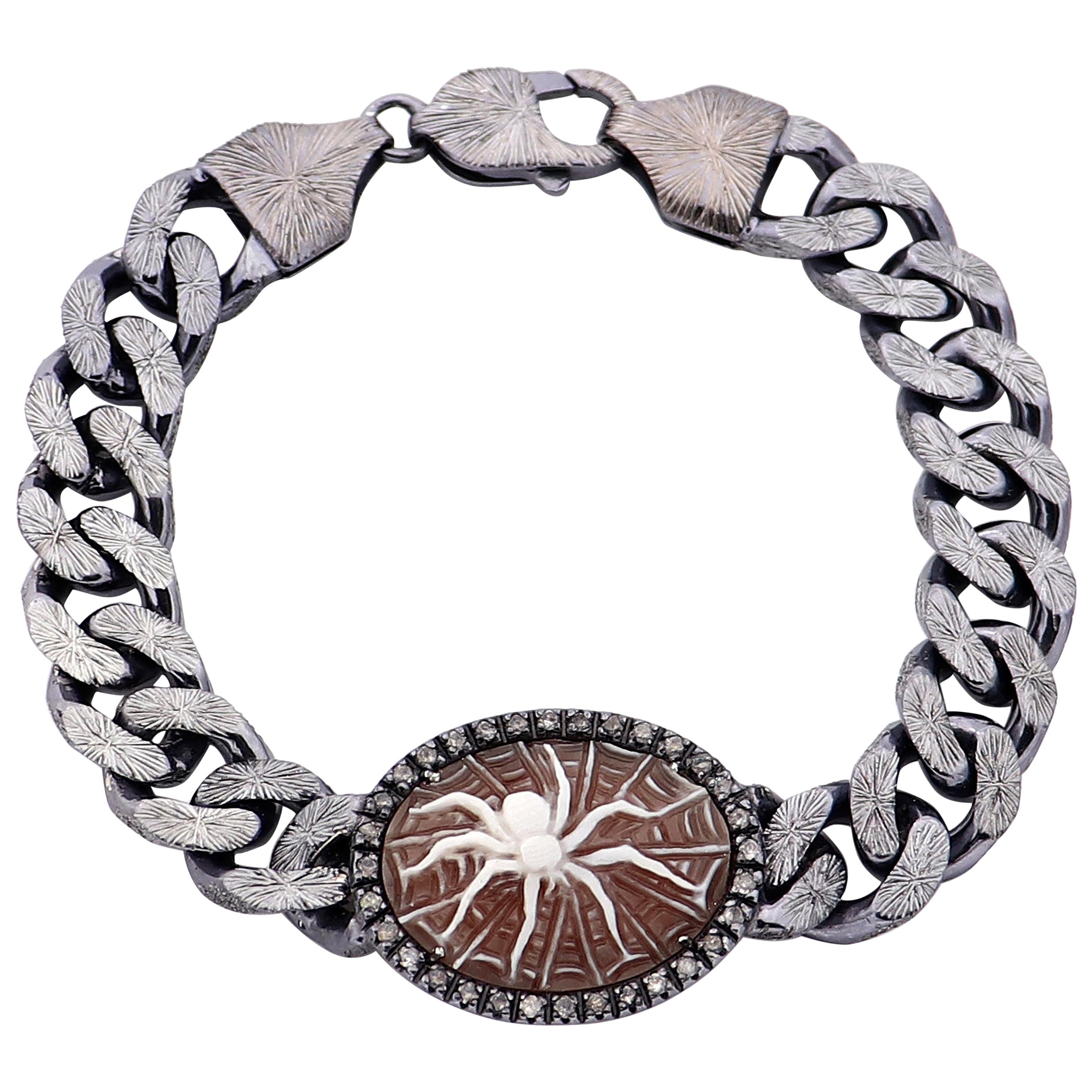 Amedeo "Spider" Cameo Bracelet with Grey Diamonds For Sale