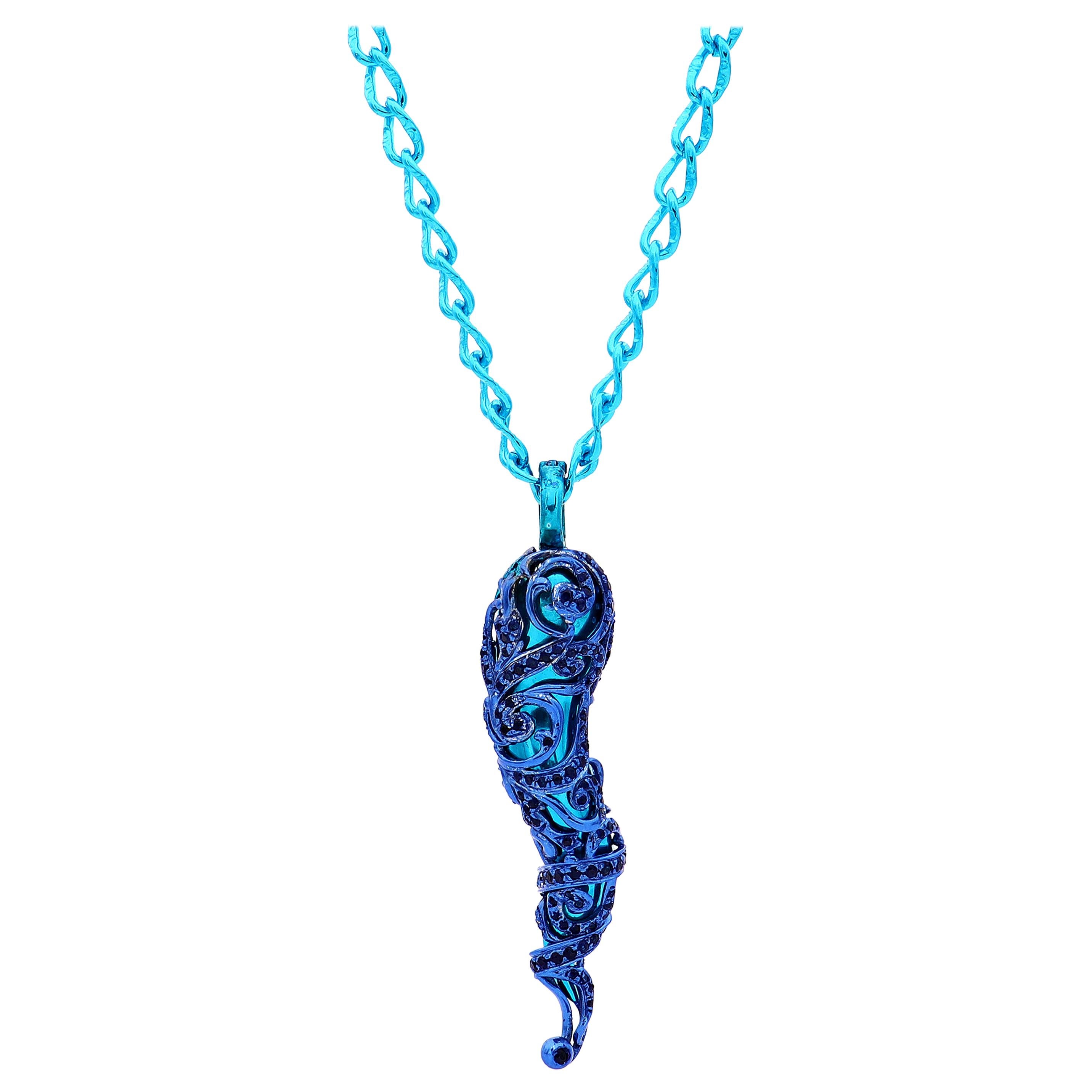 Amedeo "Techno Baroque Horn" Necklace with Blue Sapphires For Sale