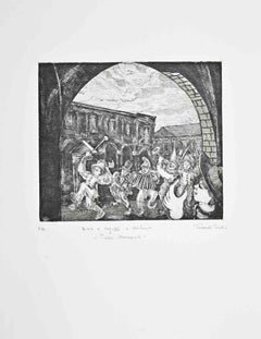 Children and Teens in Piazza... - Etching by Amedeo Tedeschi Toschi - 1990s