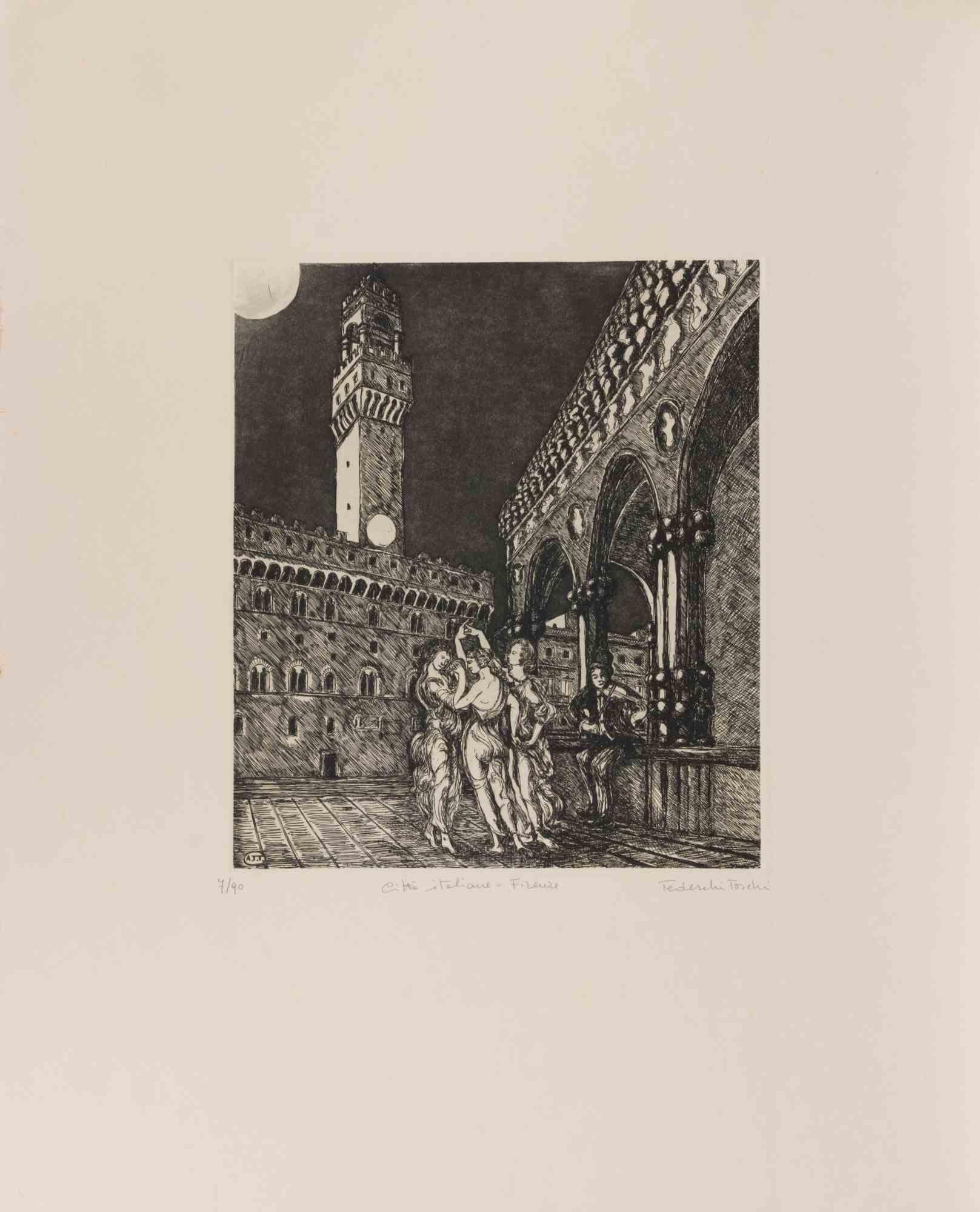 Italian Cities: Florence - Etching by Amedeo Tedeschi Toschi - 1990s