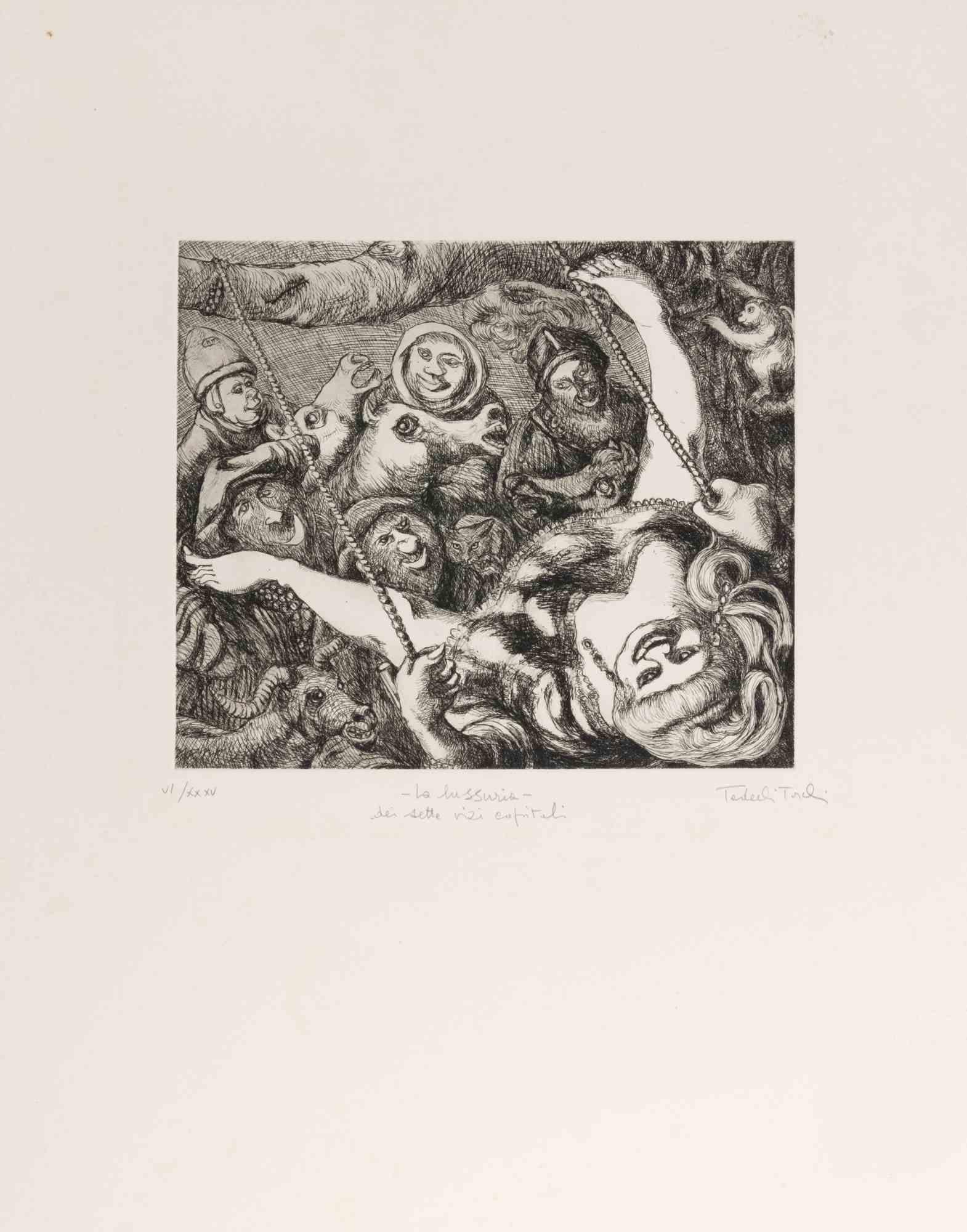 Etching realized in 1990s.

Hand signed and numbered in pencil.

Edition of 35, in roman numbers.

Very Good condition, matted.