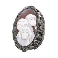 Amedeo "Weekend In Nikko" Cameo Ring with Black Diamonds & Tsavorites