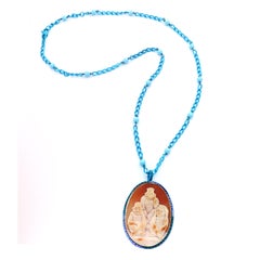 Amedeo "Wise Monkeys" Cameo Necklace with Sapphires