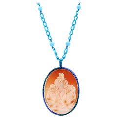Amedeo "Wise Monkeys" Cameo Necklace with Sapphires