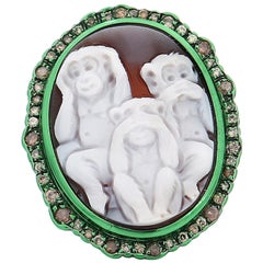Amedeo "Wise Monkeys" Cameo Ring with Brown Diamonds