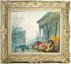 Ameglio Mario, Oil on Canvas Le Marché aux Fleurs de la Place de la Madeleine