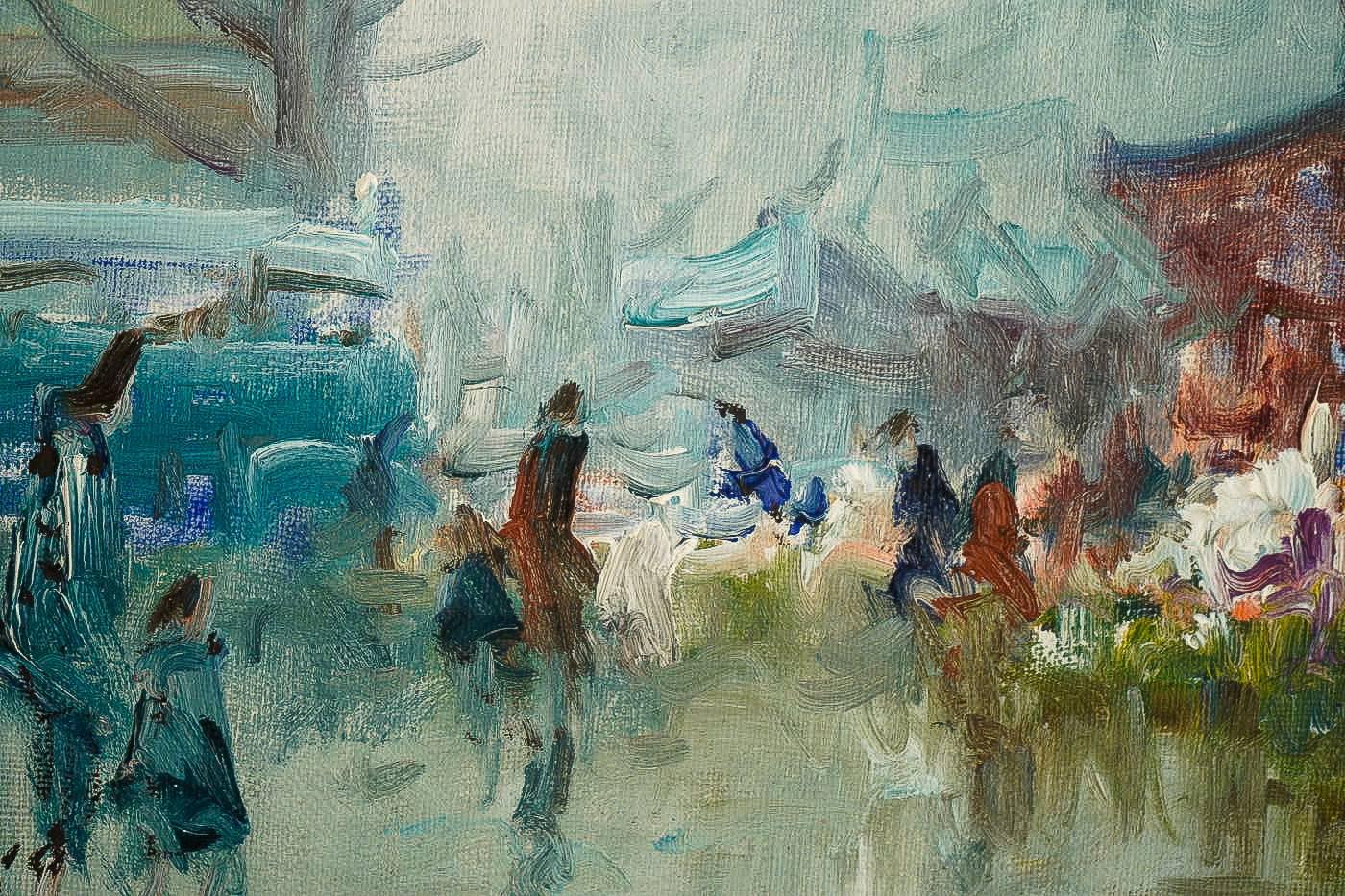 Ameglio Mario, Oil on Canvas Le Marché aux Fleurs de la Place de la Madeleine 2