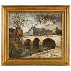 Ameglio Mério, Oil on Canvas Le Pont Marie in Paris, circa 1950