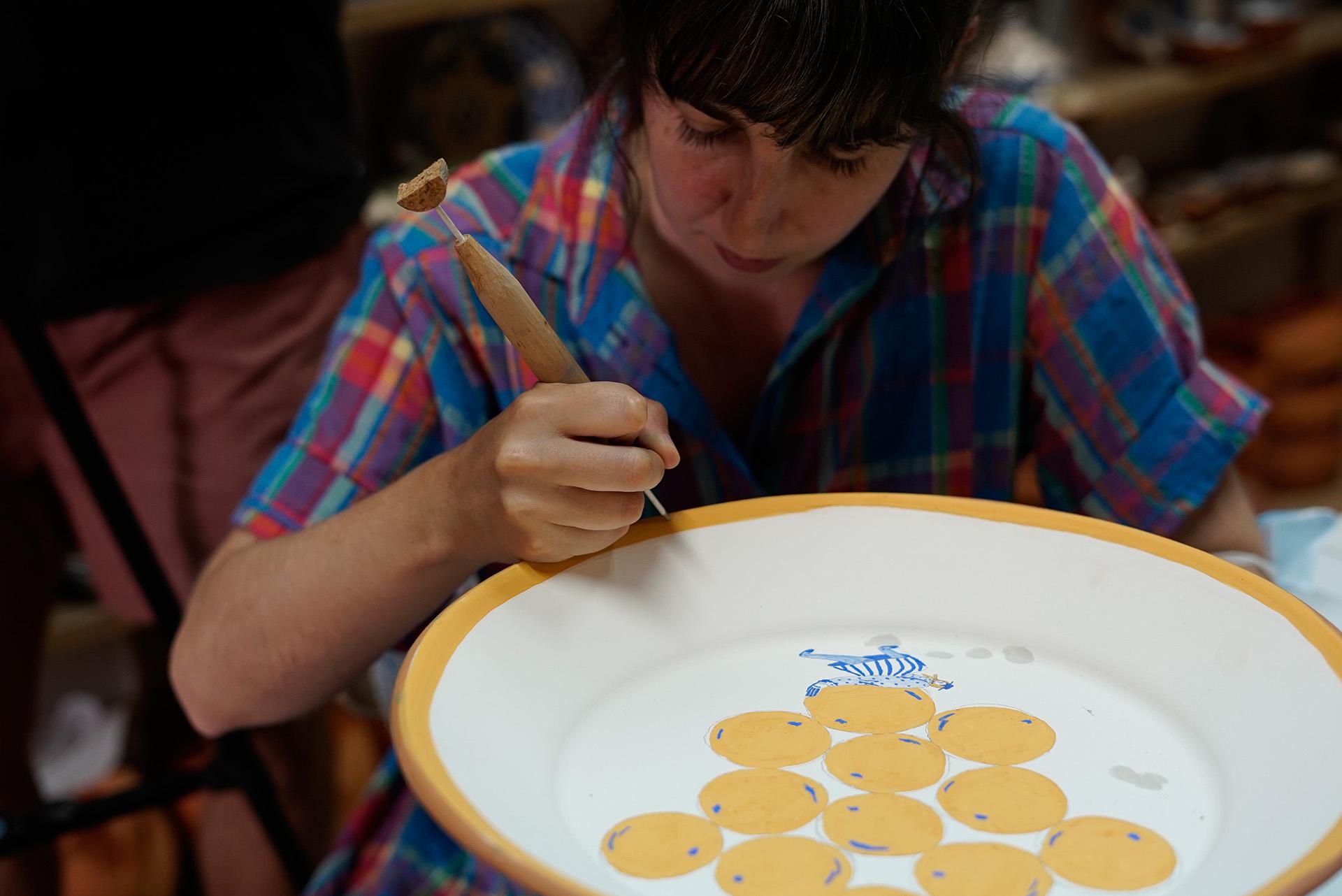 Portuguese Ameixas Decorative Plate by Mariana, a Miserável for Tasco, Handmade Terracotta For Sale