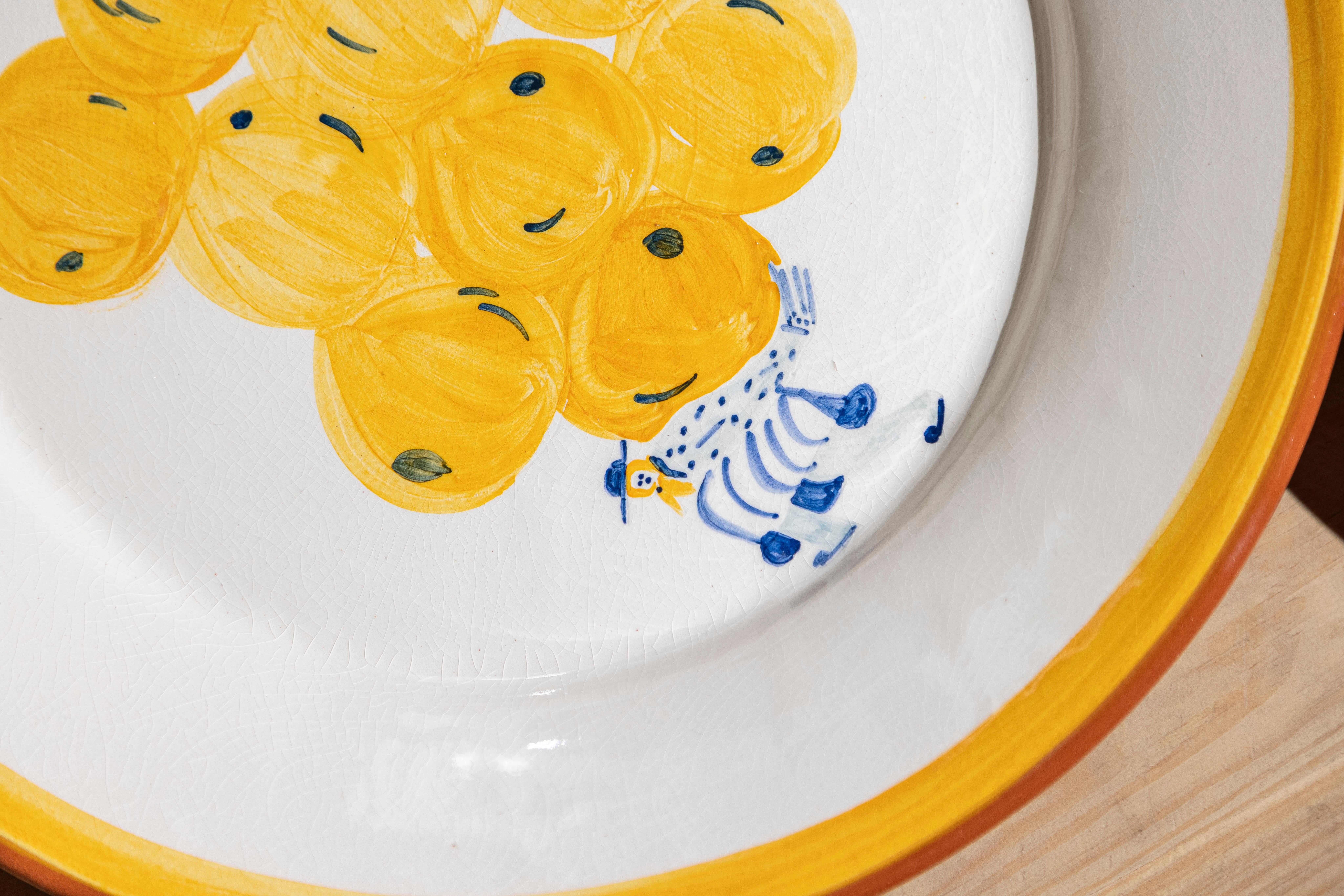 Ameixas Decorative Plate by Mariana, a Miserável for Tasco, Handmade Terracotta In New Condition For Sale In Caldas da Rainha, PT