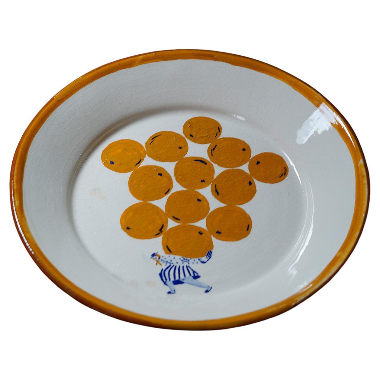 Ameixas Decorative Plate by Mariana, a Miserável for Tasco, Handmade Terracotta For Sale