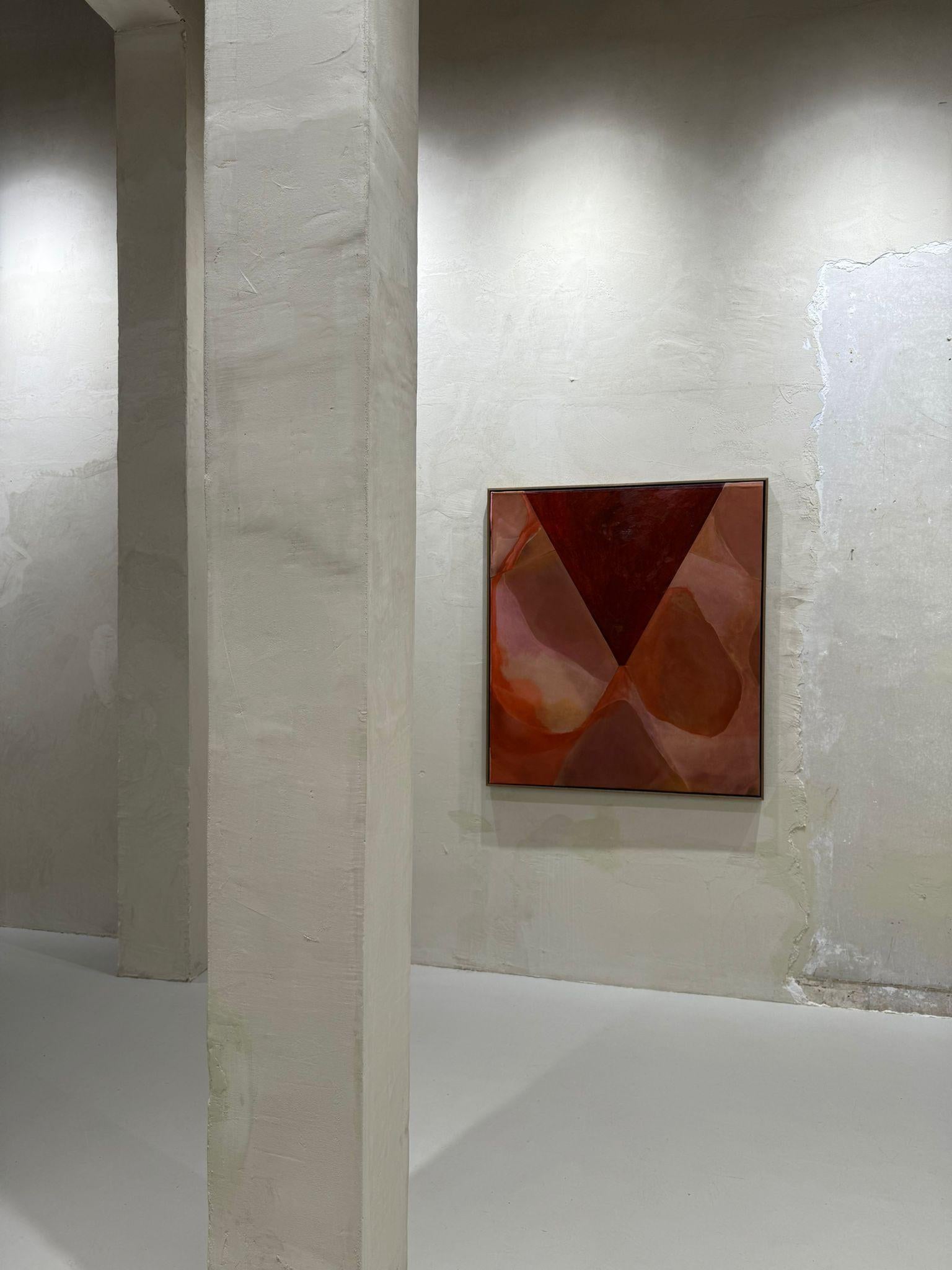 Amela Rasi Abstract Geometric Painting with Red Triangle Forms Oil on Canvas For Sale 4