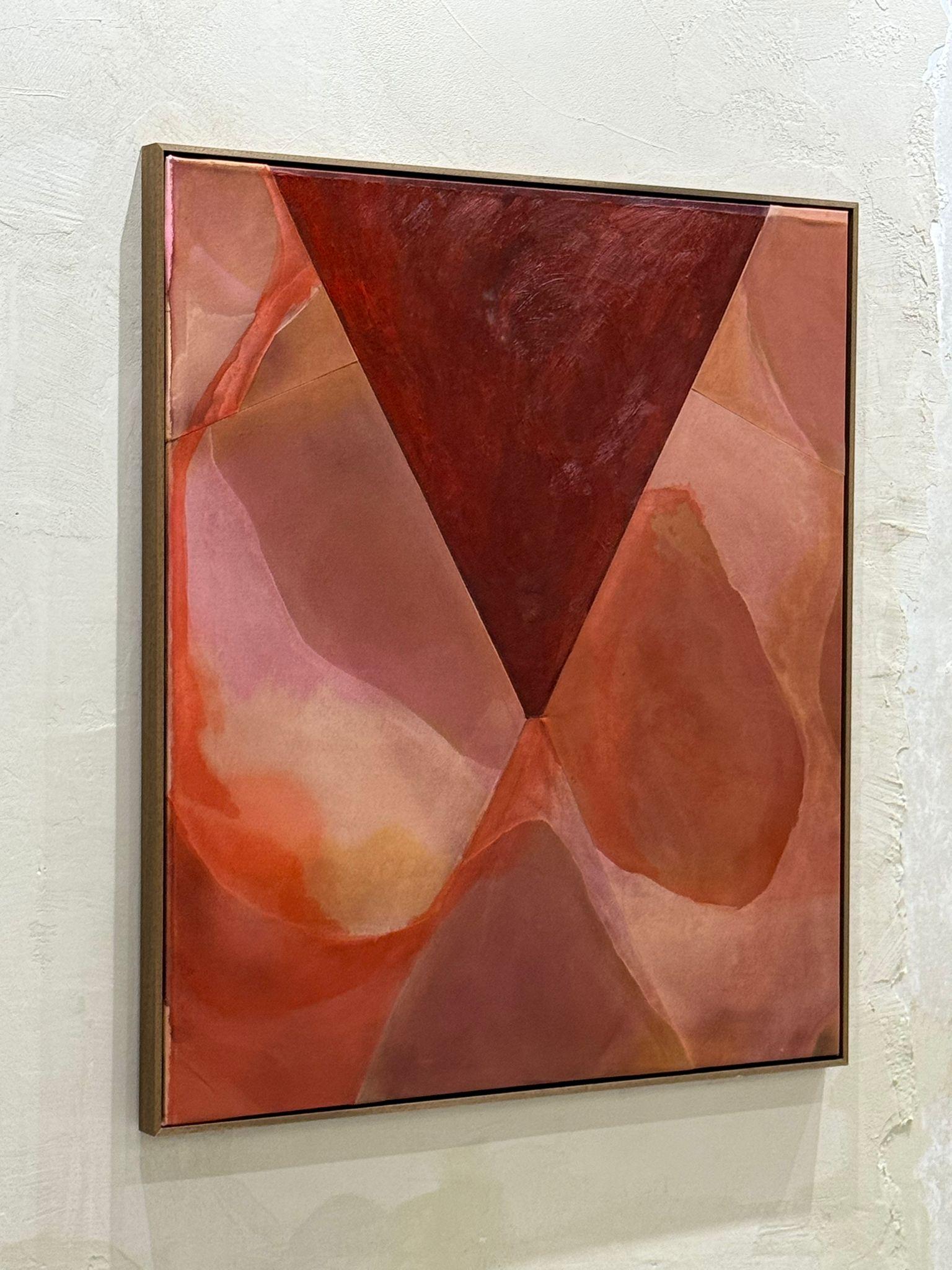 Amela Rasi Abstract Geometric Painting with Red Triangle Forms Oil on Canvas For Sale 5