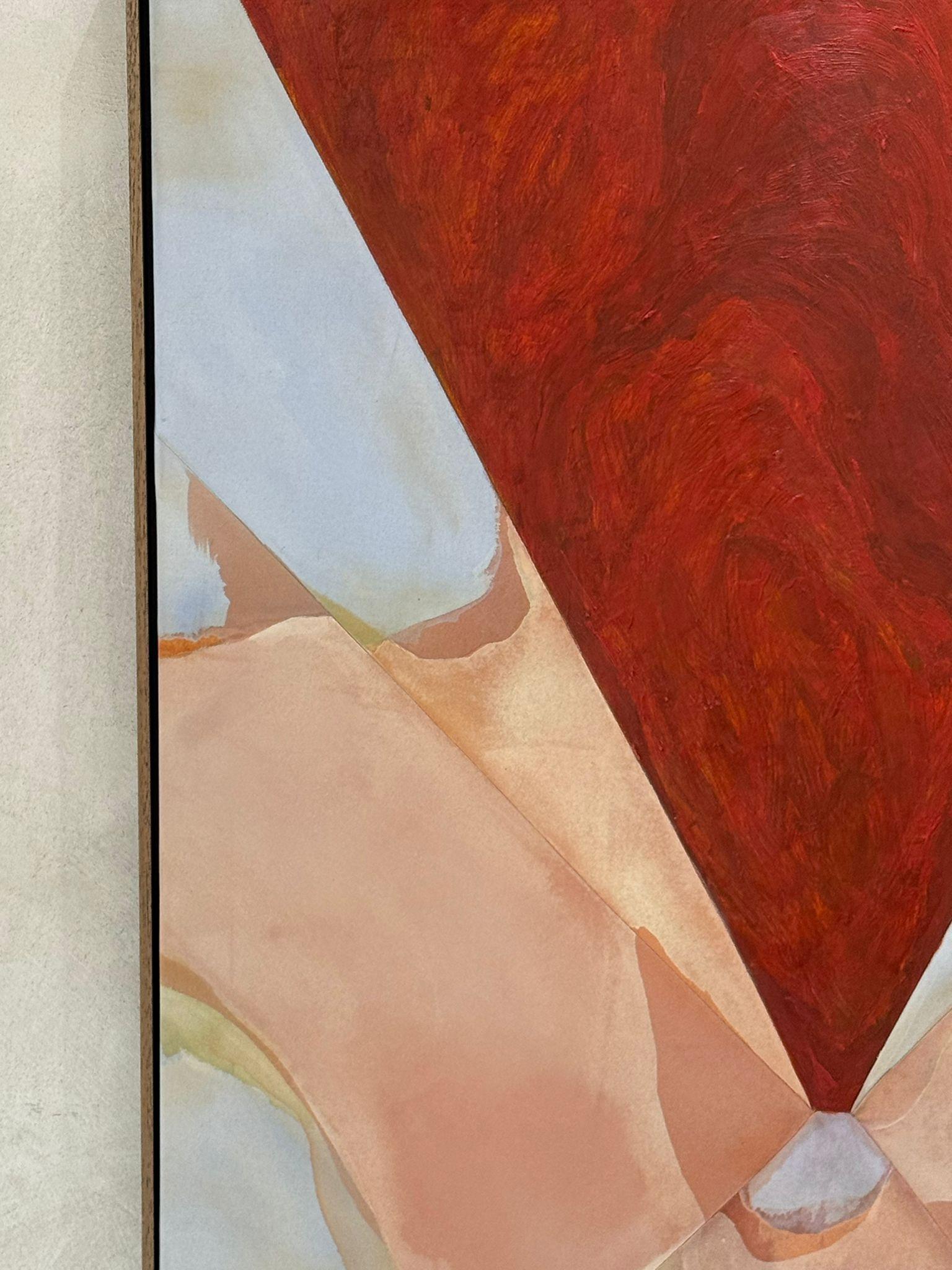 Amela Rasi Abstract Geometric Painting with Red Triangle Oil on Canvas For Sale 3