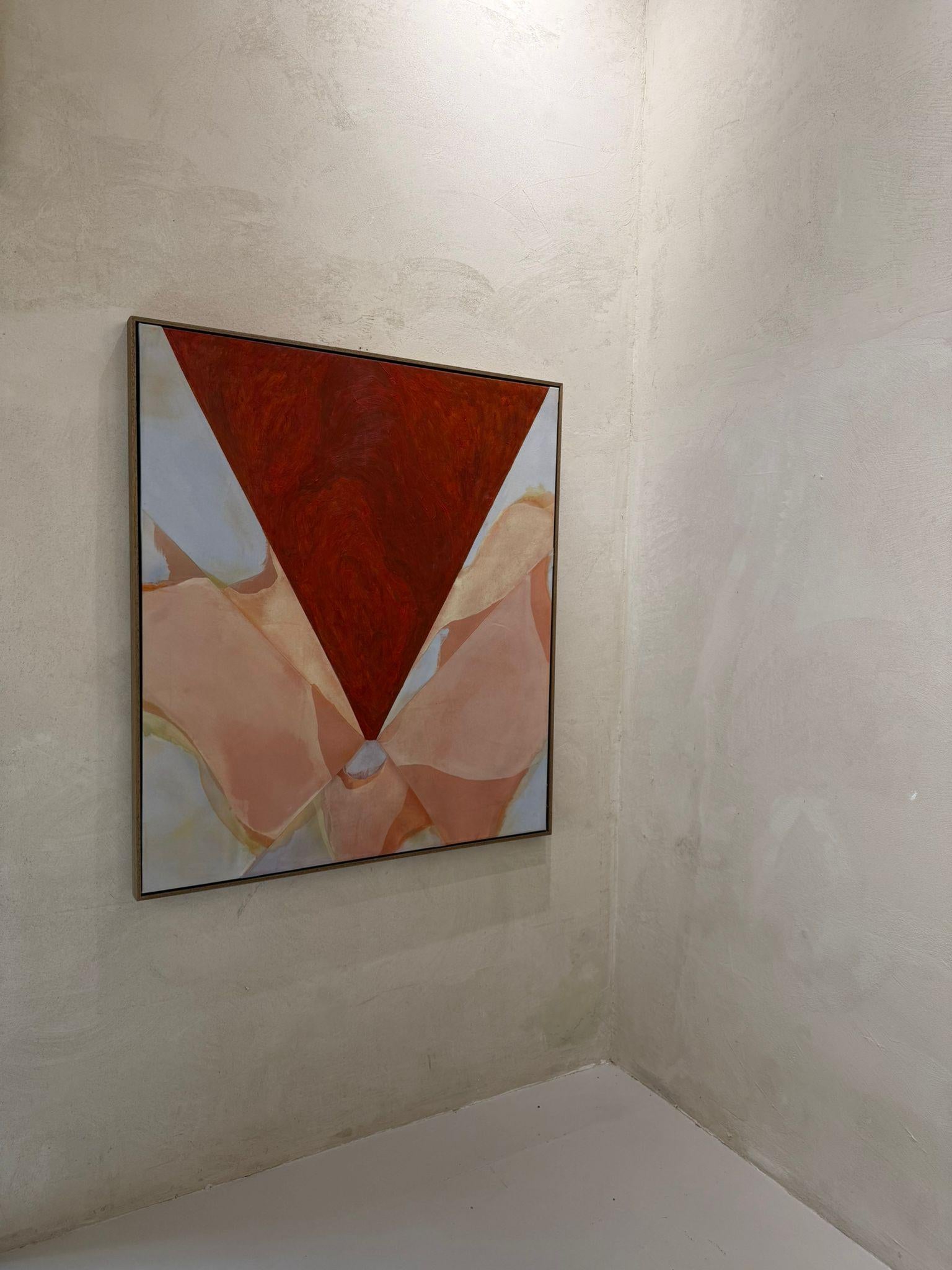 Amela Rasi Abstract Geometric Painting with Red Triangle Oil on Canvas For Sale 4